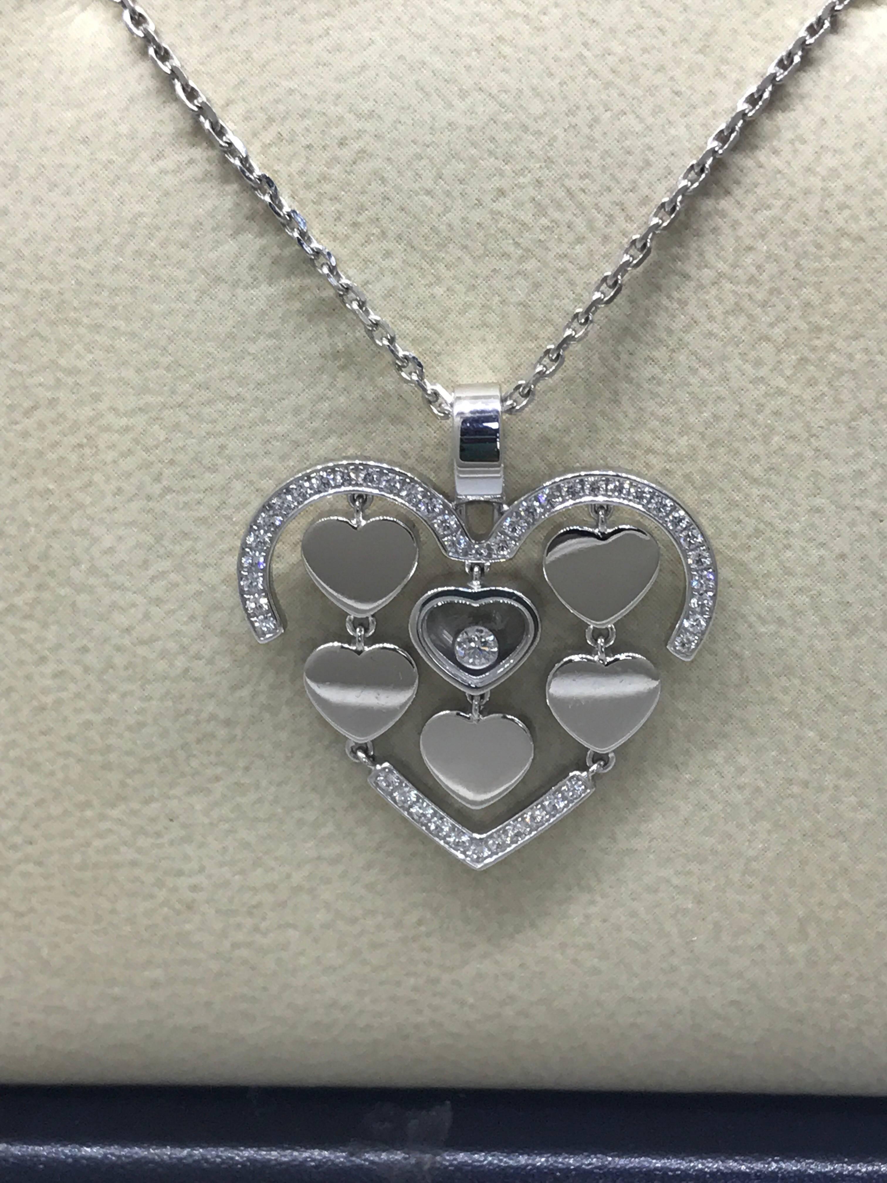 Women's Chopard Amore Hearts 18 Karat White Gold and Diamond Pendant / Necklace 79/7219 For Sale