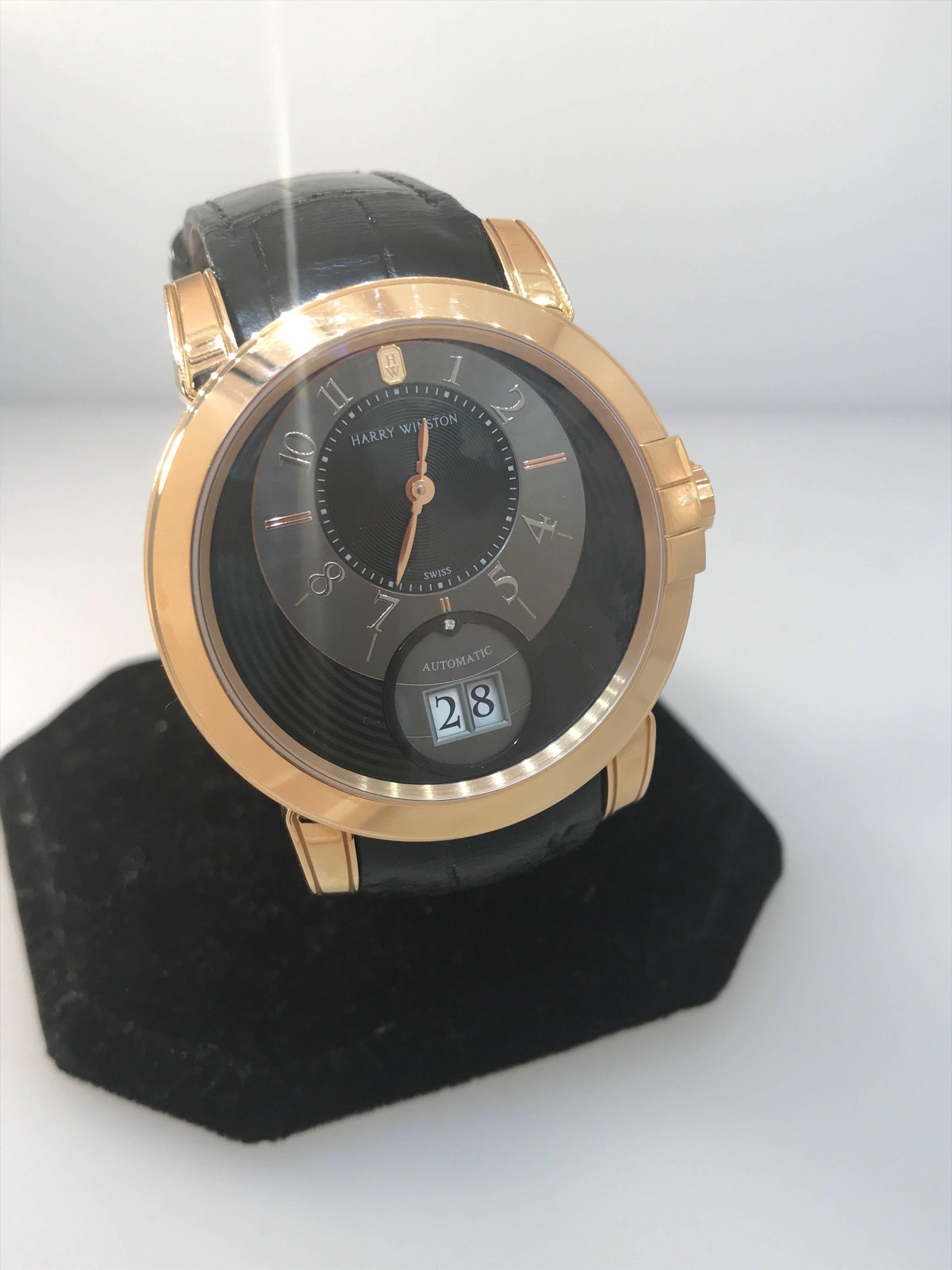 Harry Winston Rose Gold Midnight Big Date Automatic Wristwatch  For Sale 1