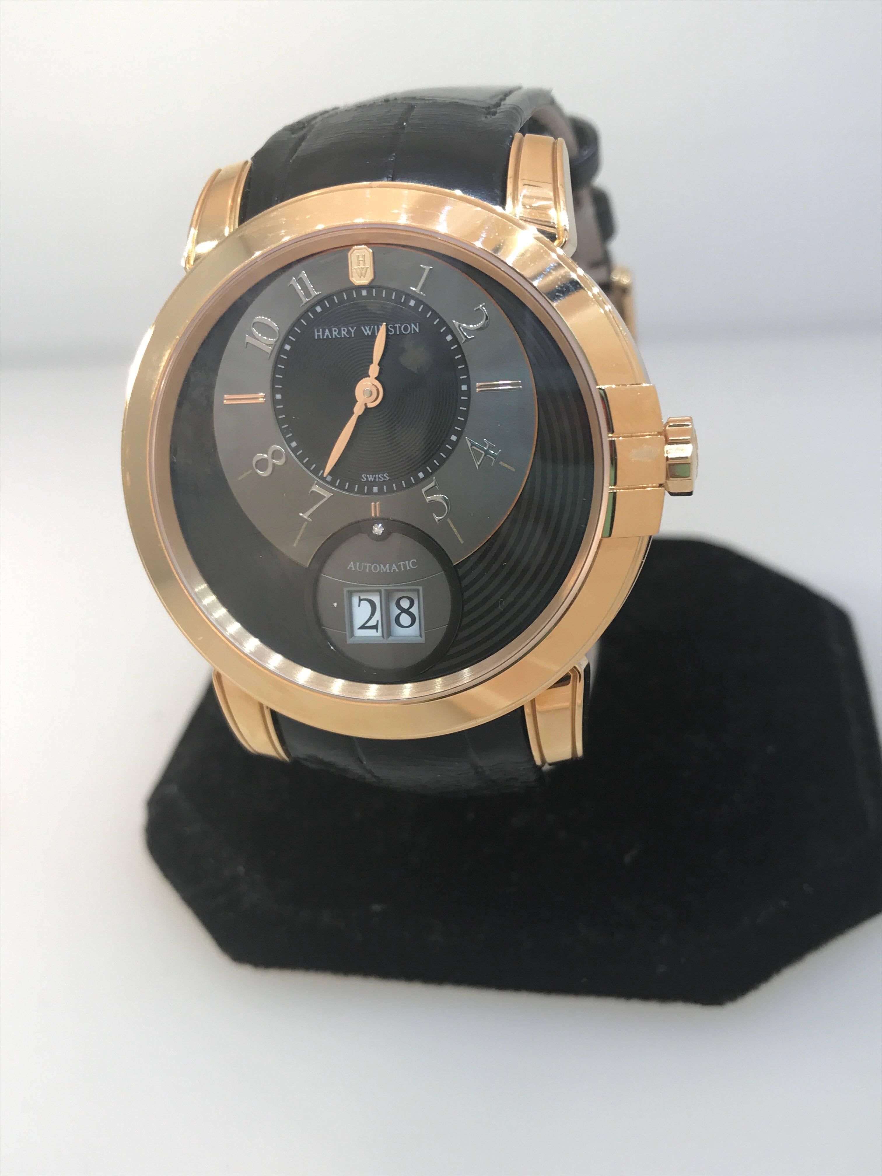 Harry Winston Rose Gold Midnight Big Date Automatic Wristwatch  For Sale 4