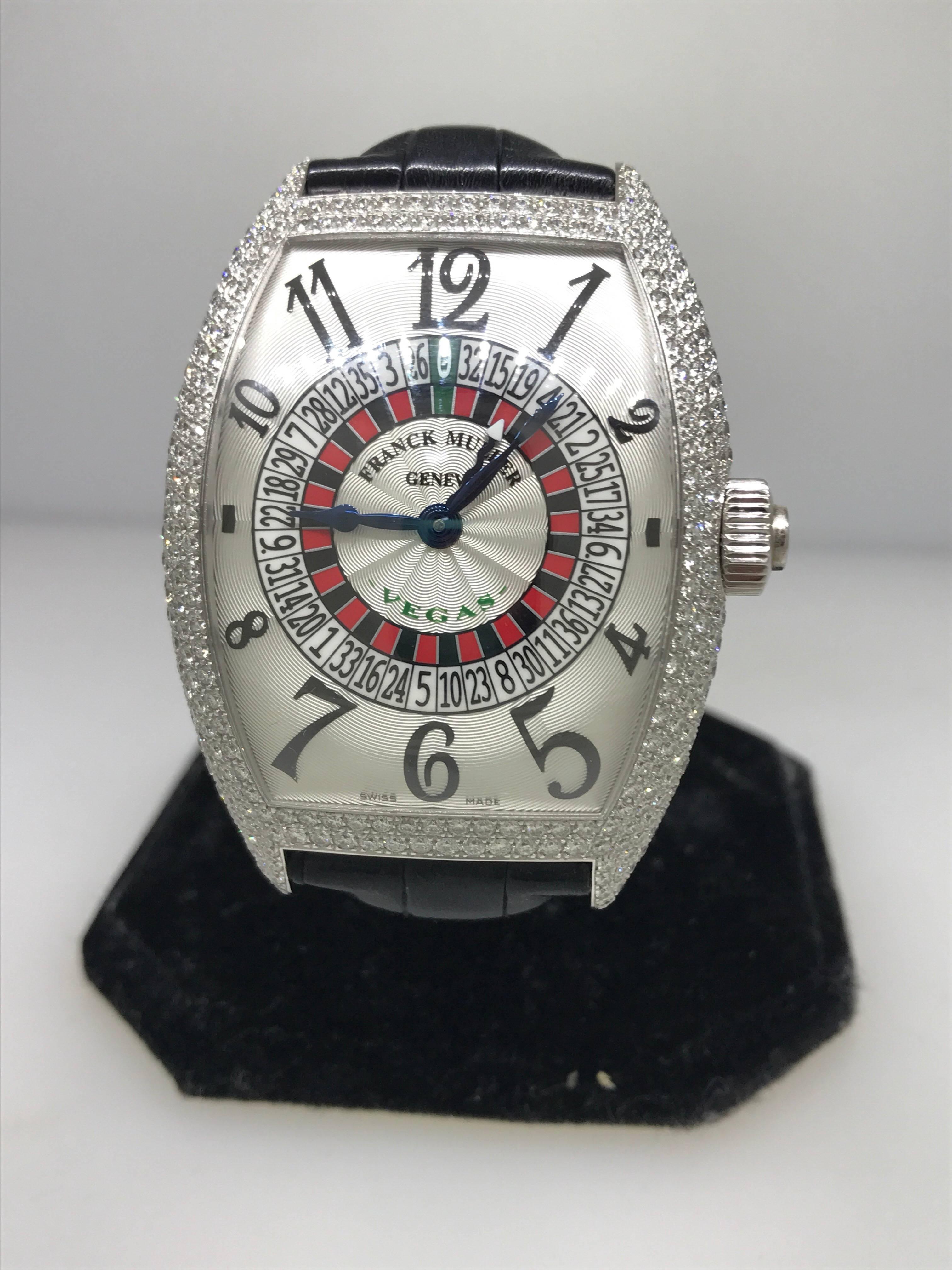 Franck Muller Casablanca XXL Men's watch

Model Number 9880 VEGAS D 7

100% Authentic

New

Comes with original Franck Muller box 

Stainless Steel Case and buckle

7 rows of diamonds on the case

Case Dimensions: 60mm x 43mm

Black crocodile