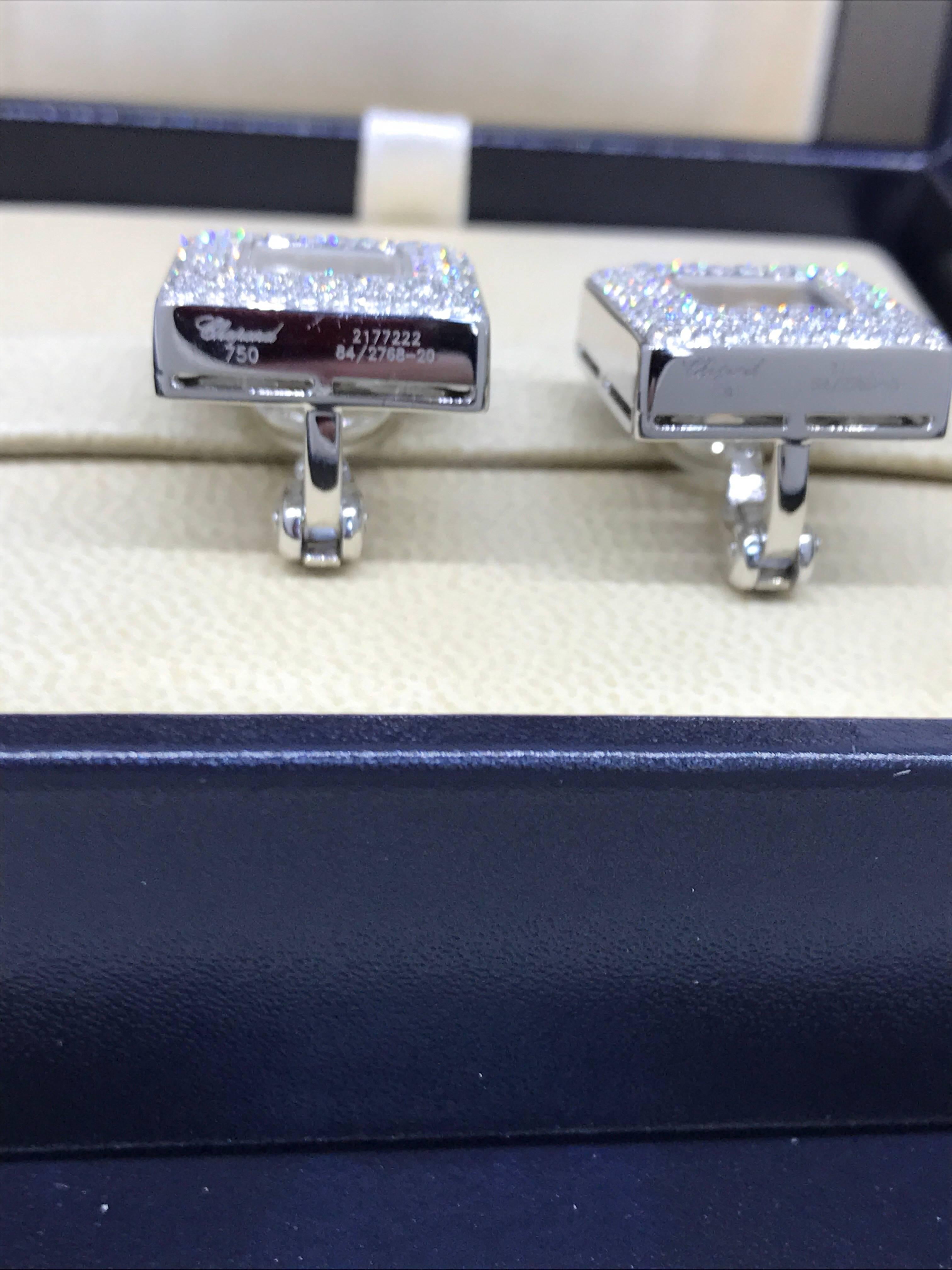 Chopard Happy Diamonds Square 18 Karat White Gold Diamond Earrings 84/2768-20 For Sale 1