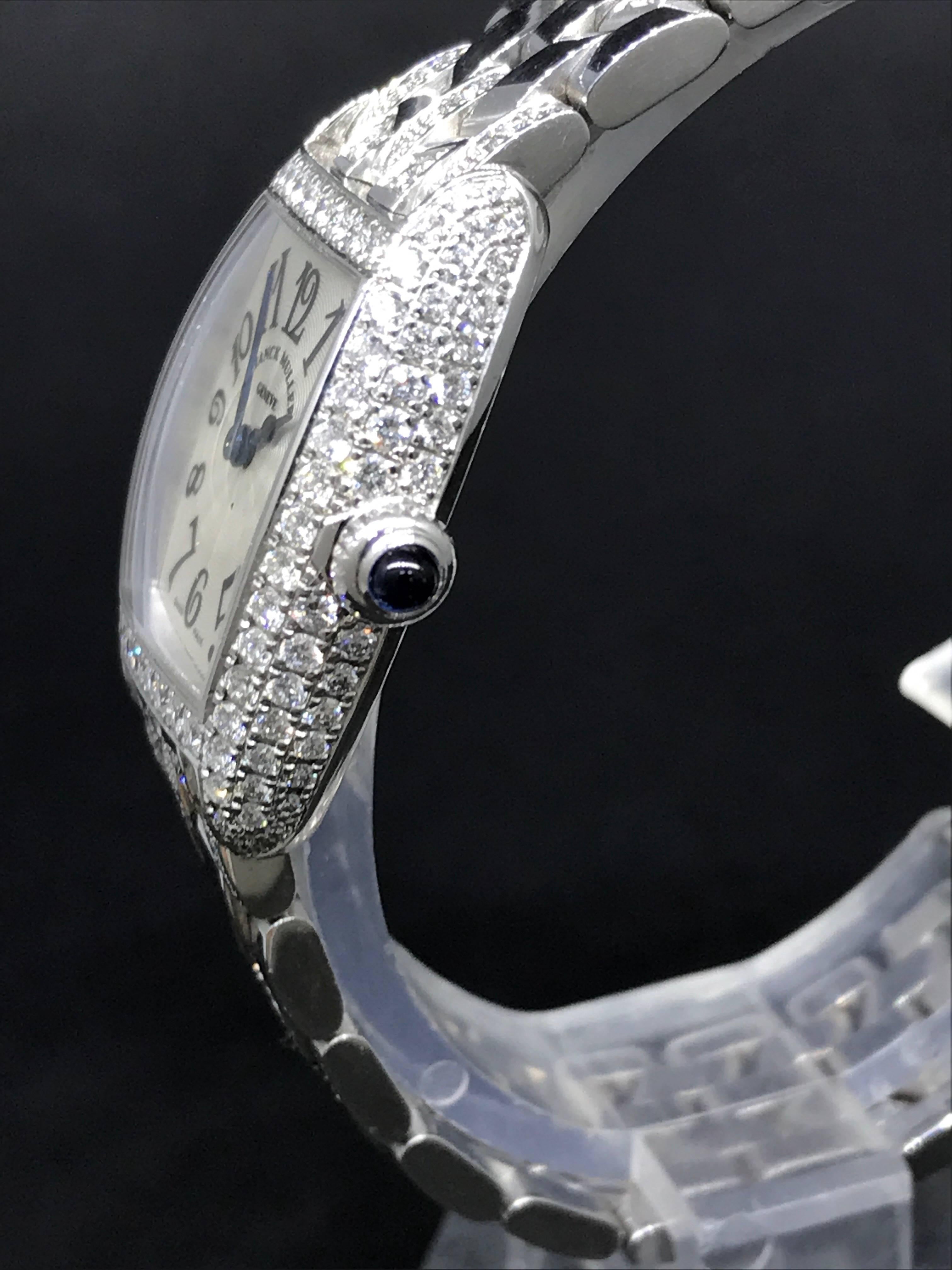 Franck Muller Ladies White Gold Diamond Cintree Curvex Bracelet  Wristwatch In Excellent Condition For Sale In New York, NY