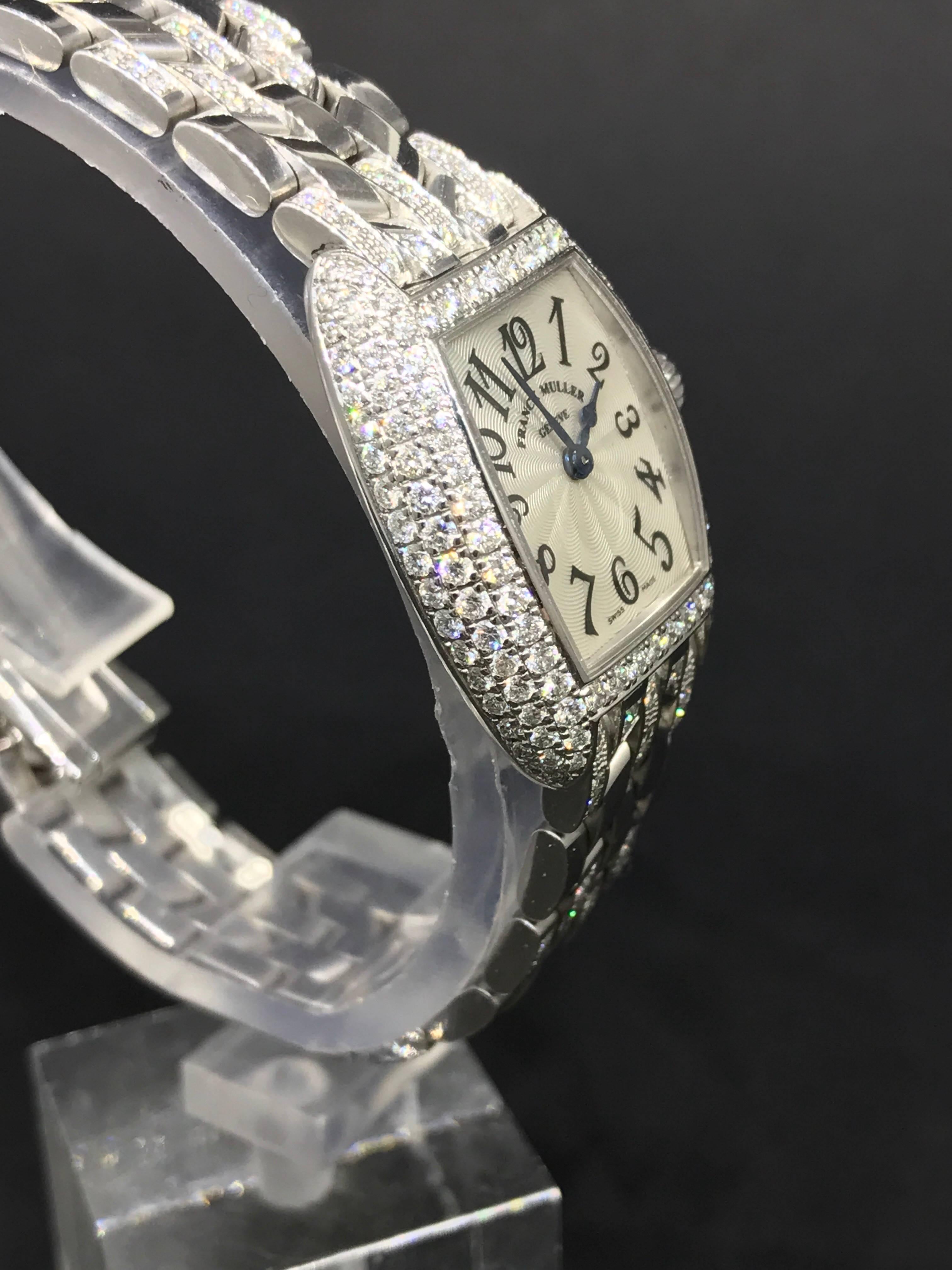 Women's Franck Muller Ladies White Gold Diamond Cintree Curvex Bracelet  Wristwatch For Sale