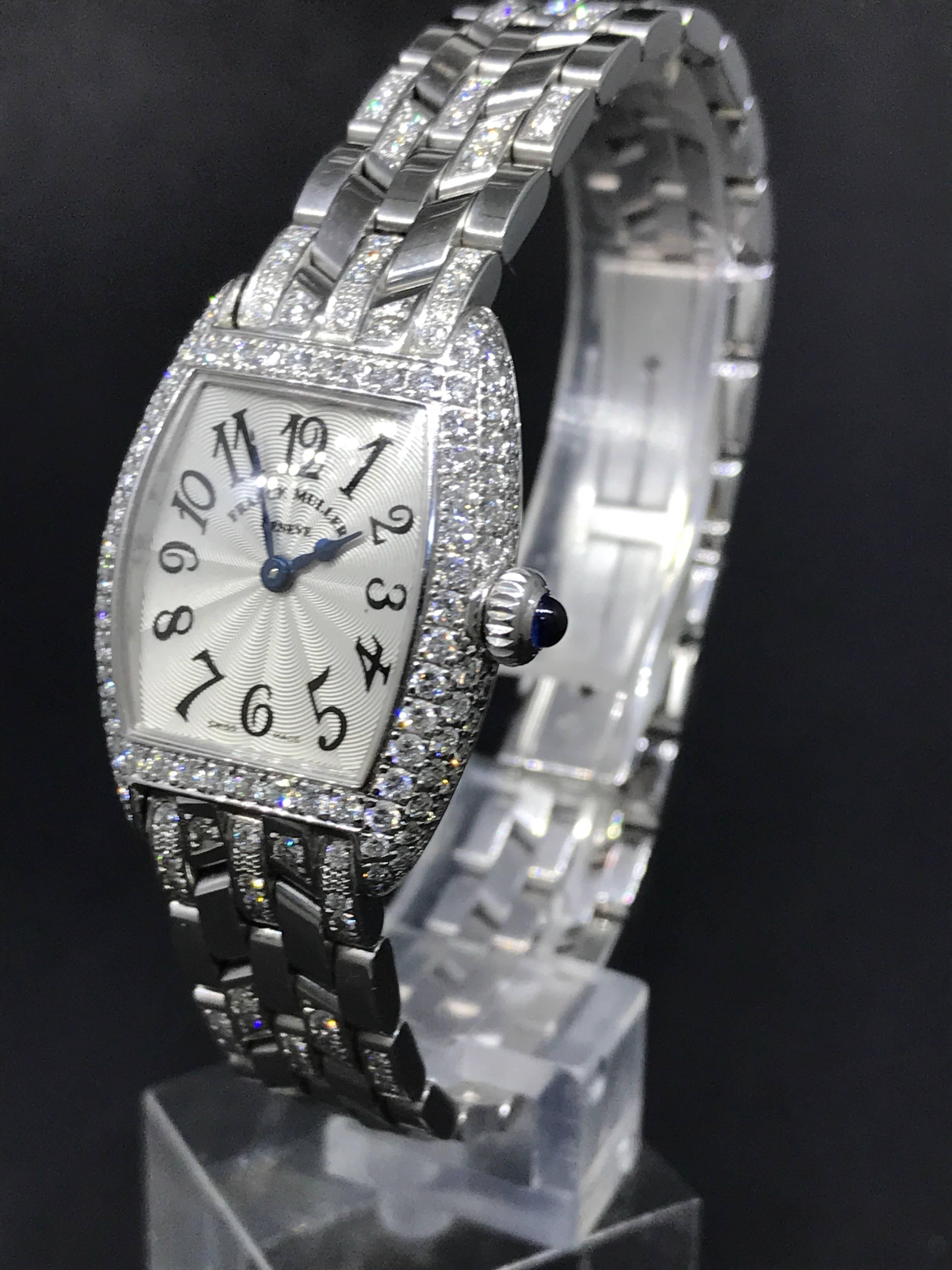 Franck Muller Ladies White Gold Diamond Cintree Curvex Bracelet  Wristwatch For Sale 4