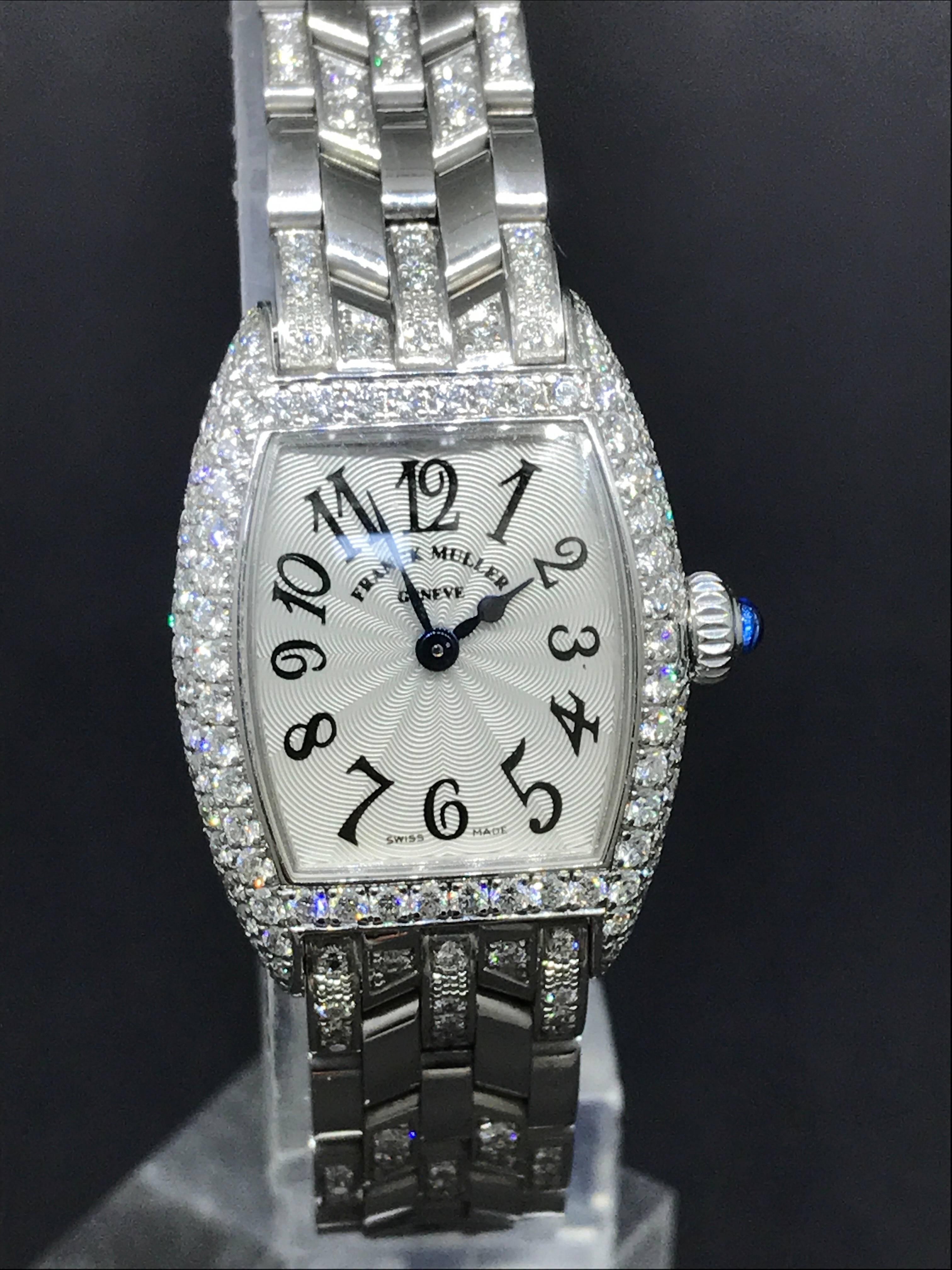 Franck Muller Ladies White Gold Diamond Cintree Curvex Bracelet  Wristwatch For Sale 3