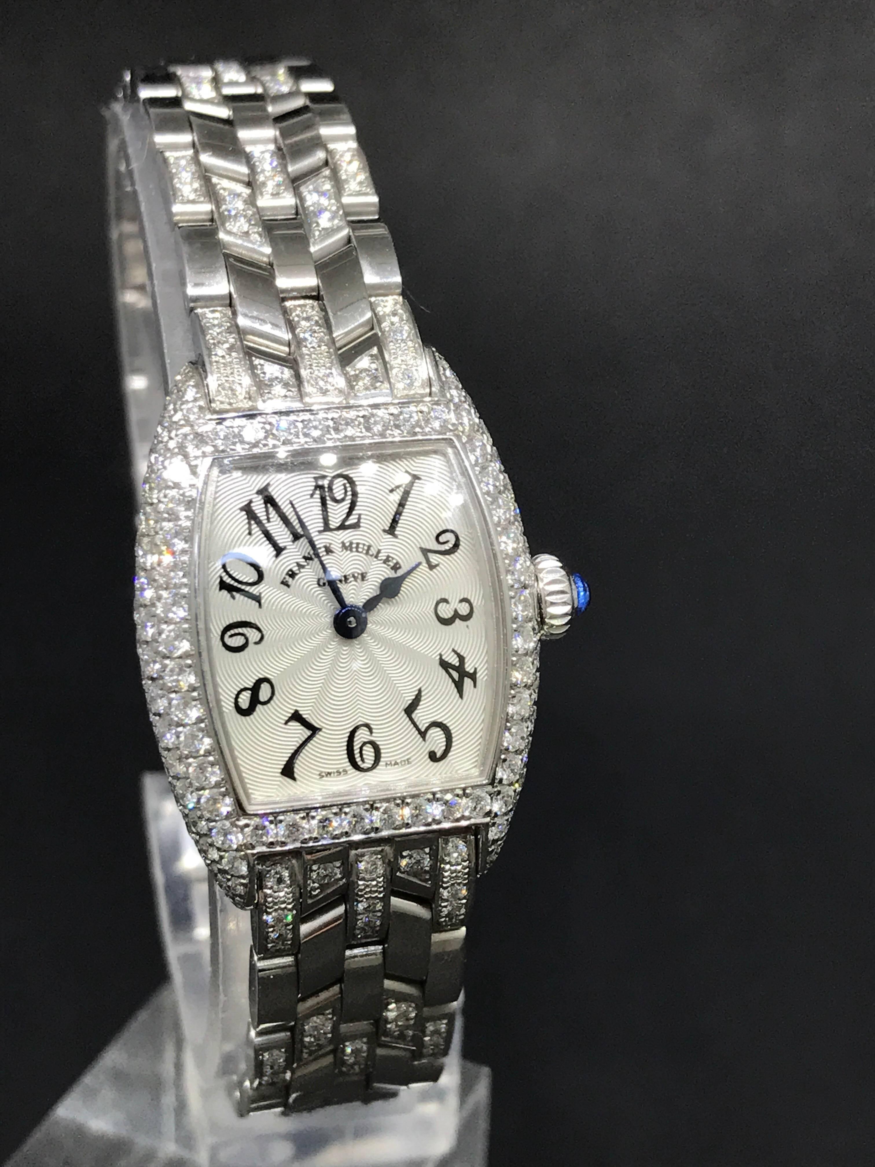 Franck Muller Ladies White Gold Diamond Cintree Curvex Bracelet  Wristwatch For Sale 5