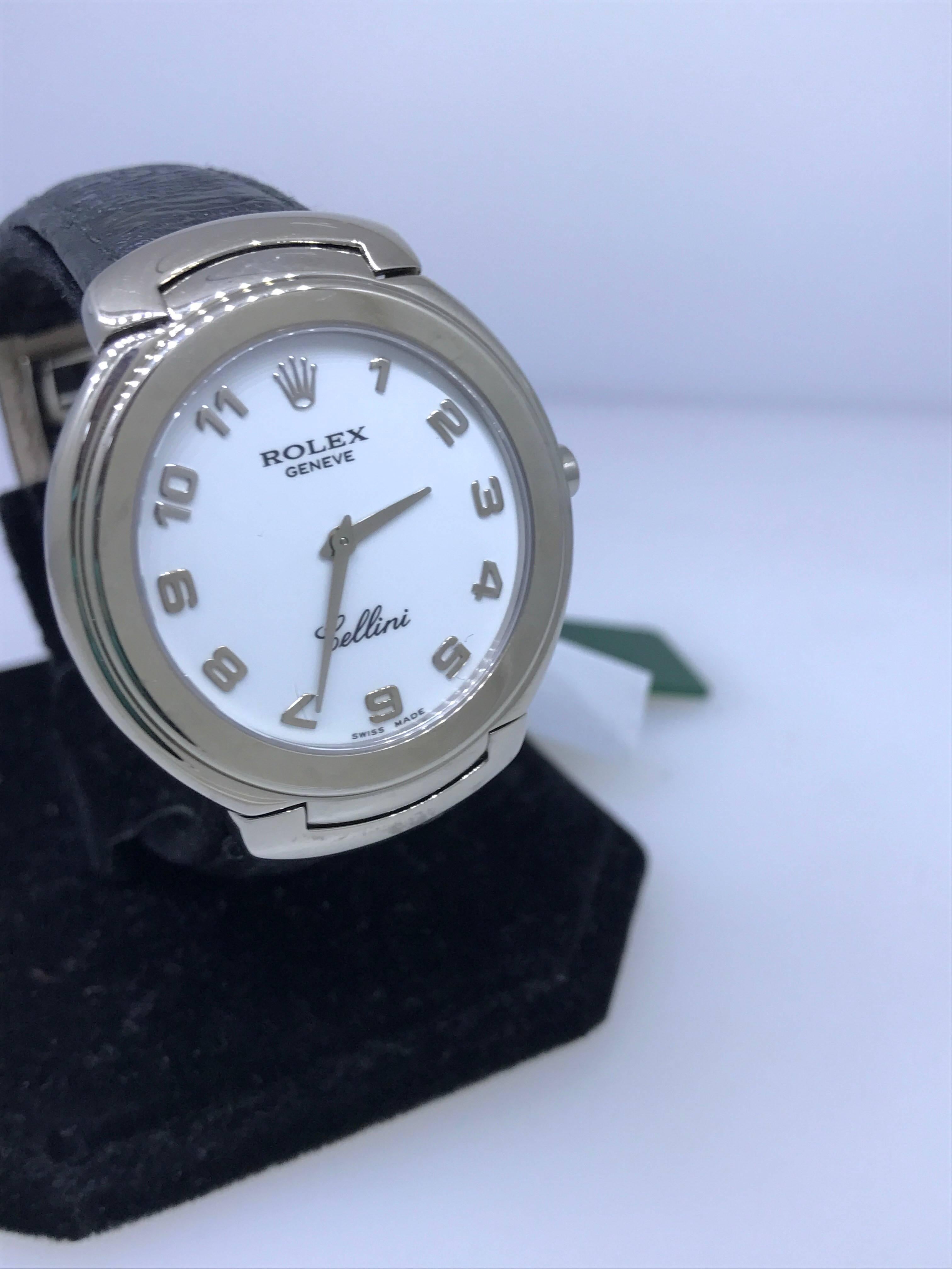 Rolex White Gold Cellini White Dial Quartz Wristwatch Ref 6623/9 In Excellent Condition In New York, NY