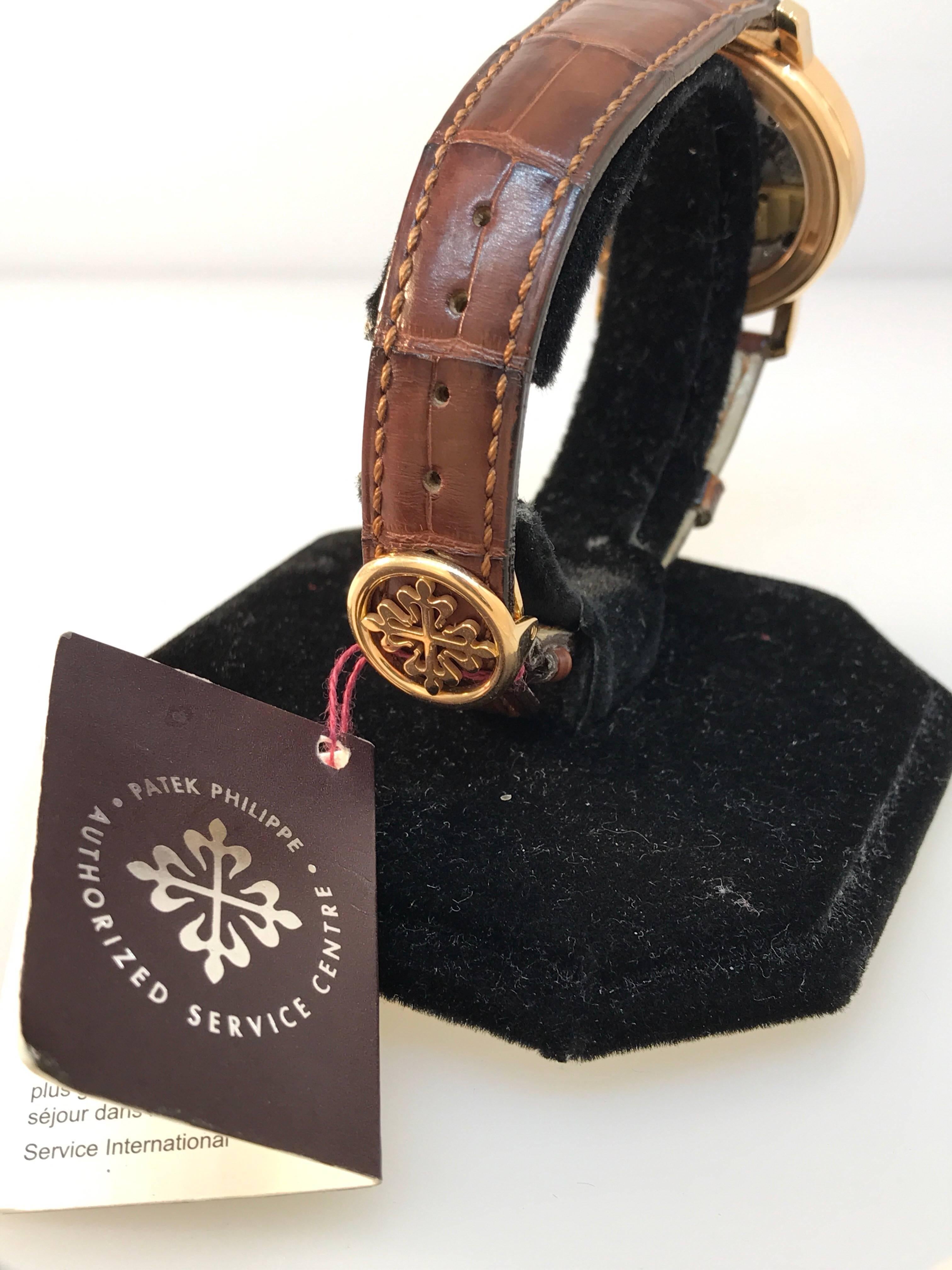 Patek Phillipe Calatrava Complication Men's watch

Model Number 5055R-001

100% Authentic

Pre-Owned 

Comes with original Patek Phillipe box, leather pouch and instruction manual

18 Karat Rose Gold case and buckle

Swiss Made Mechanical Automatic