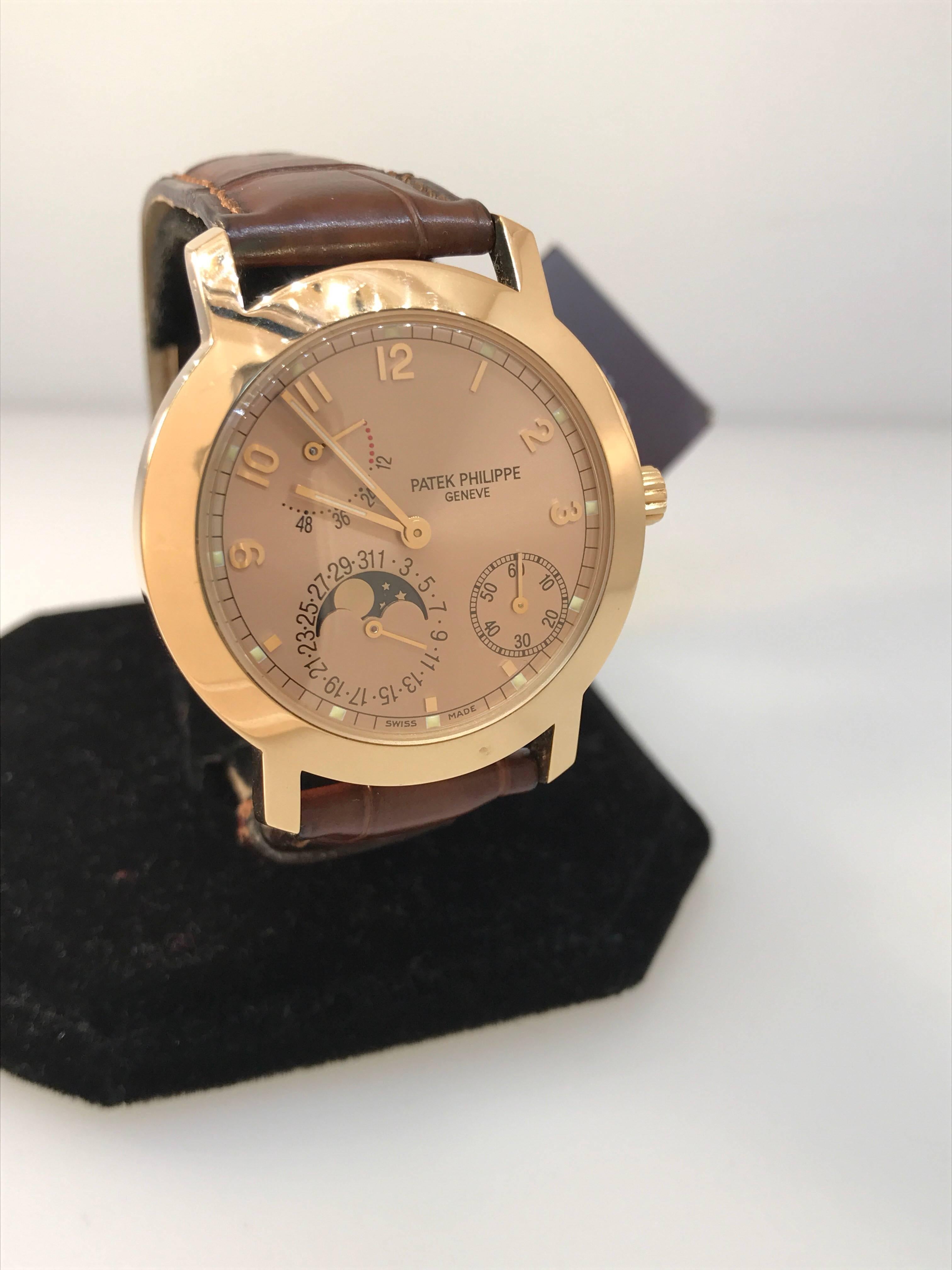 Patek Philippe Rose Gold Calatrava Moonphase Complication Automatic Wristwatch In Excellent Condition In New York, NY