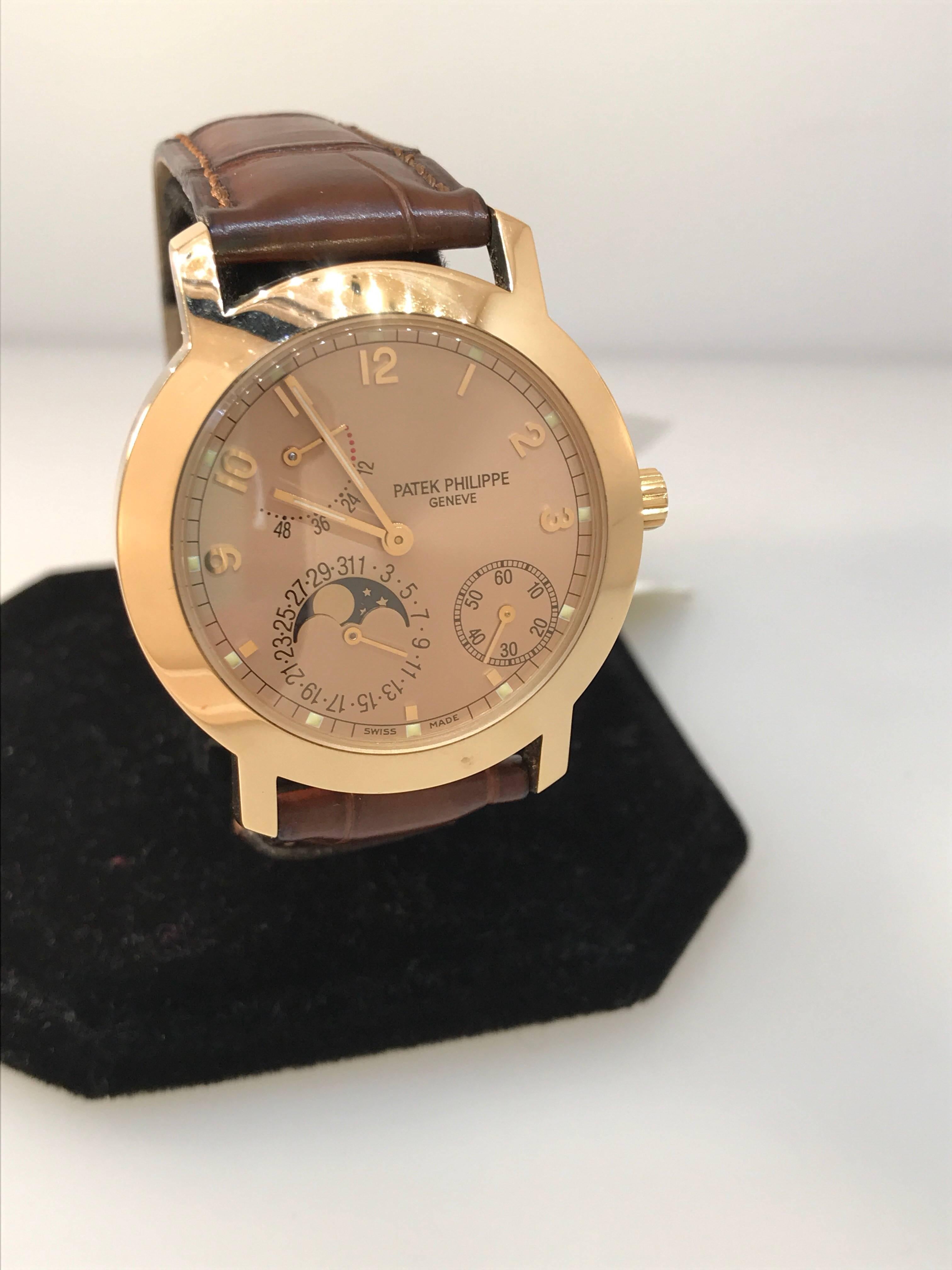 Patek Philippe Rose Gold Calatrava Moonphase Complication Automatic Wristwatch 4