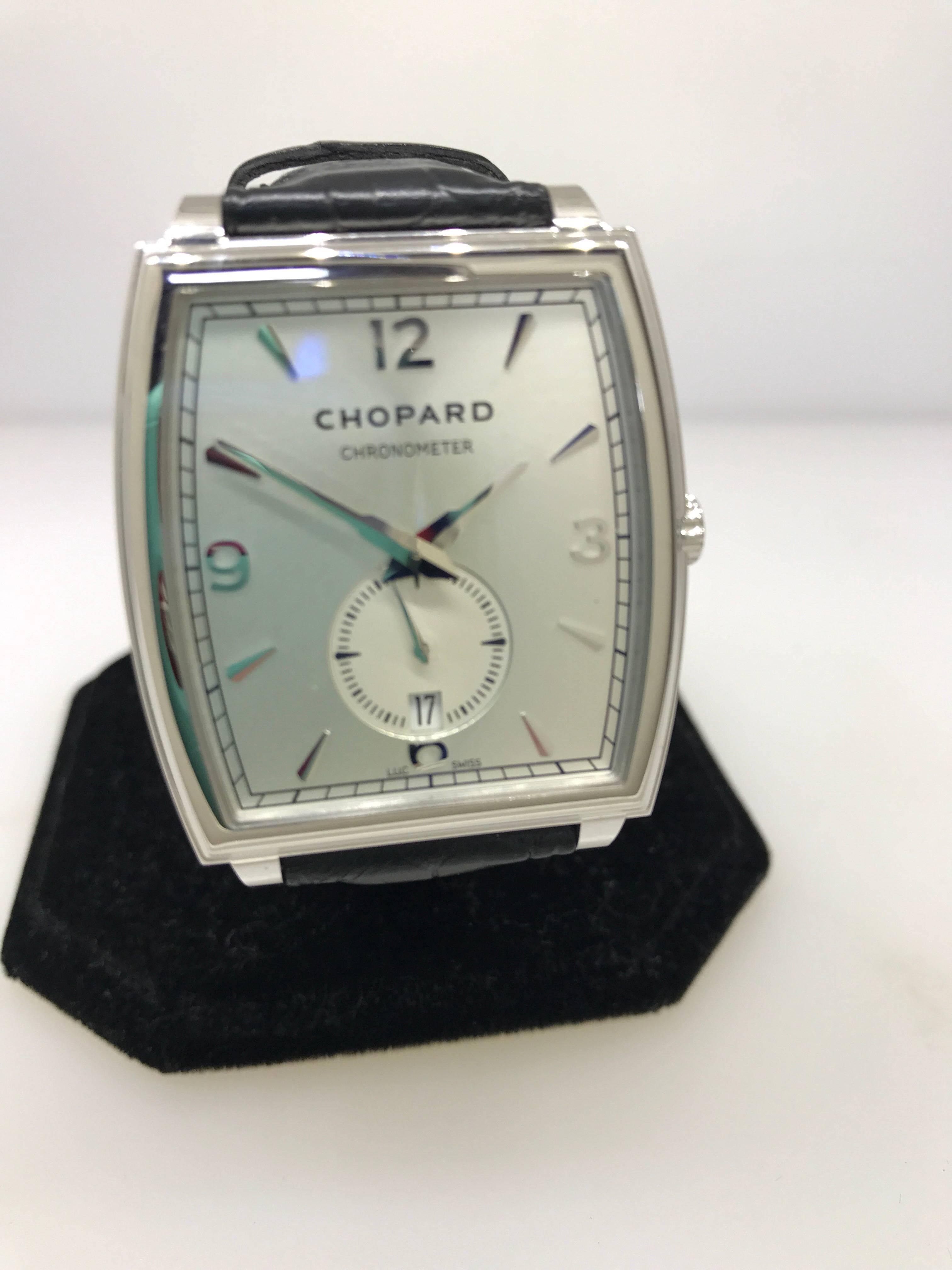 Chopard White Gold L.U.C. XP Tonneau Automatic Wristwatch In Excellent Condition For Sale In New York, NY