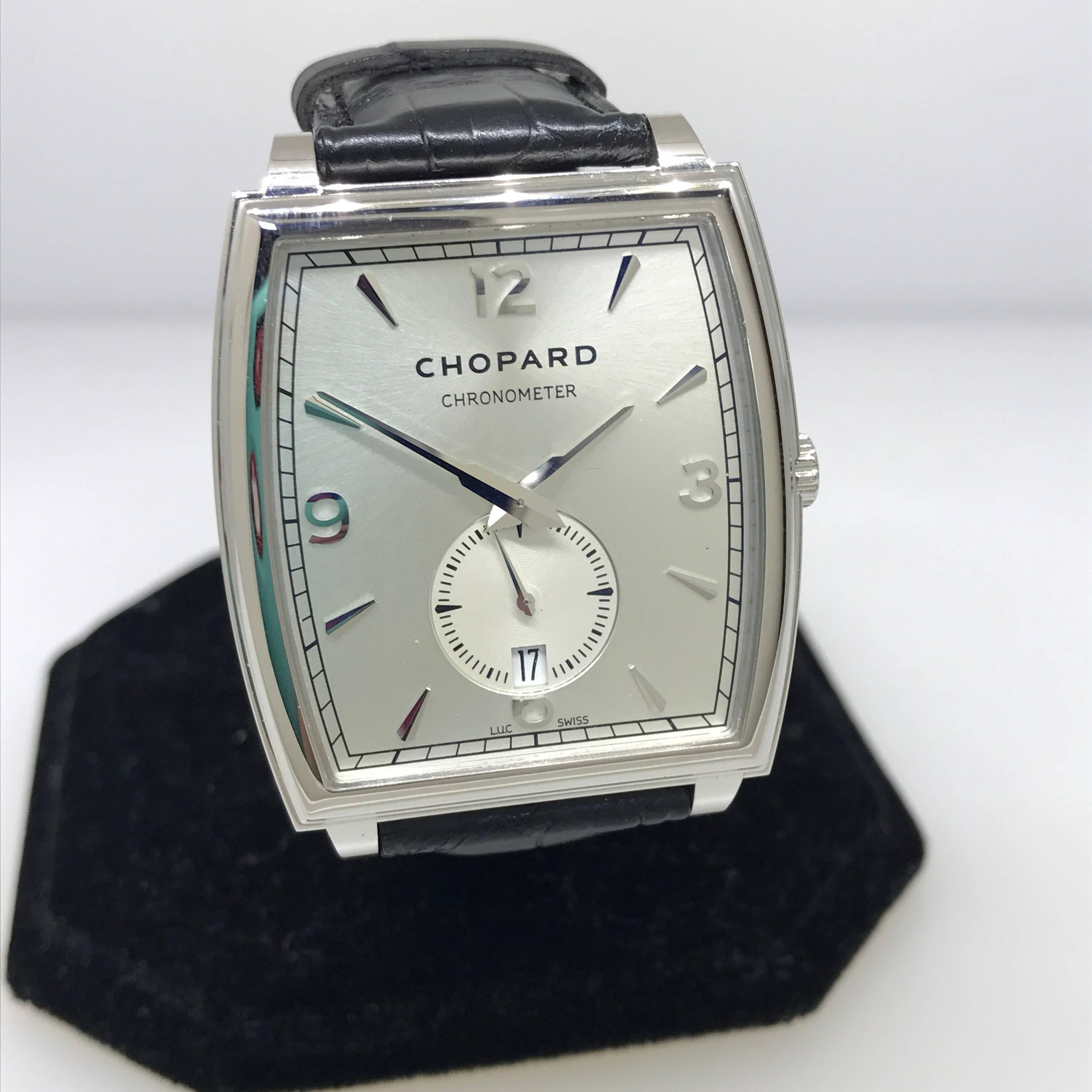 Chopard L.U.C. XP Tonneau Men's watch

Model Number: 16/2294-1001

100% Authentic

New 

Comes with original Chopard certificate of authenticity and warranty, and instruction manual

18 Karat White Gold Case

Silver Dial

Swiss made automatic