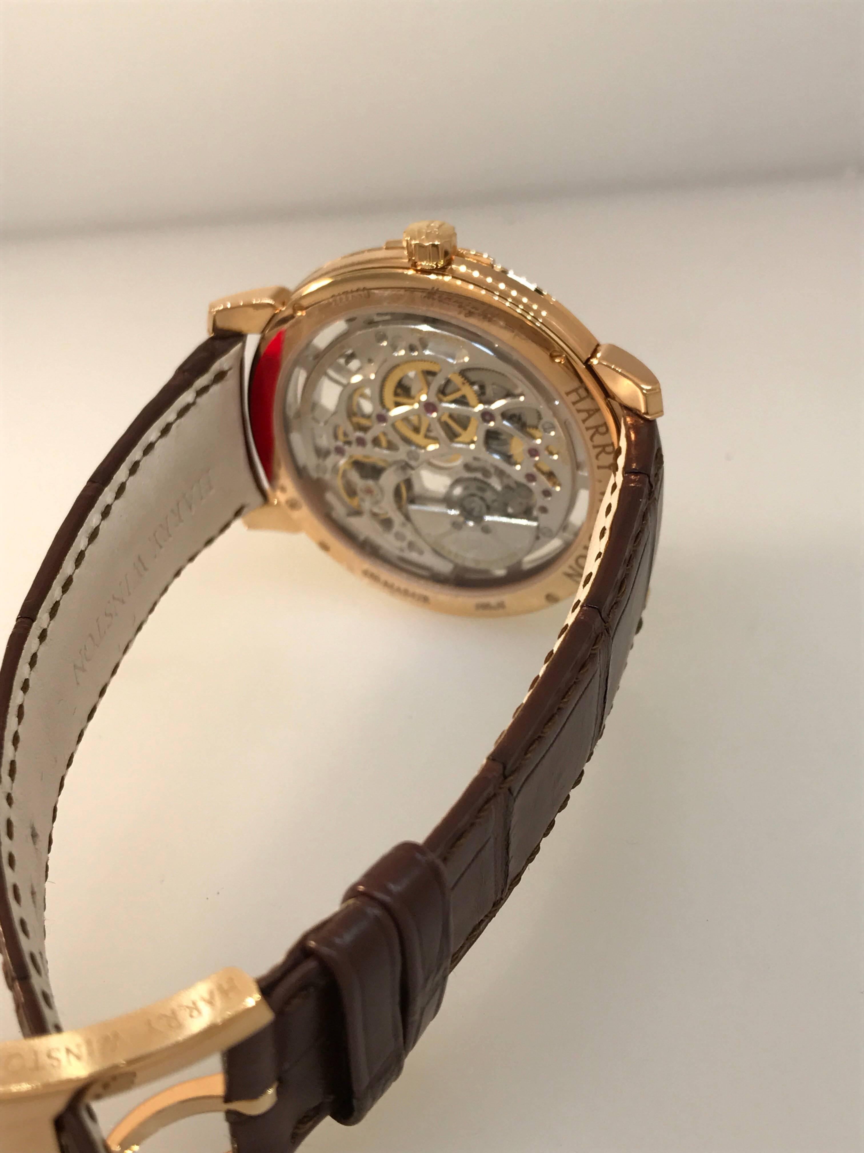 Harry Winston Rose Gold Midnight Brown Automatic Wristwatch 4