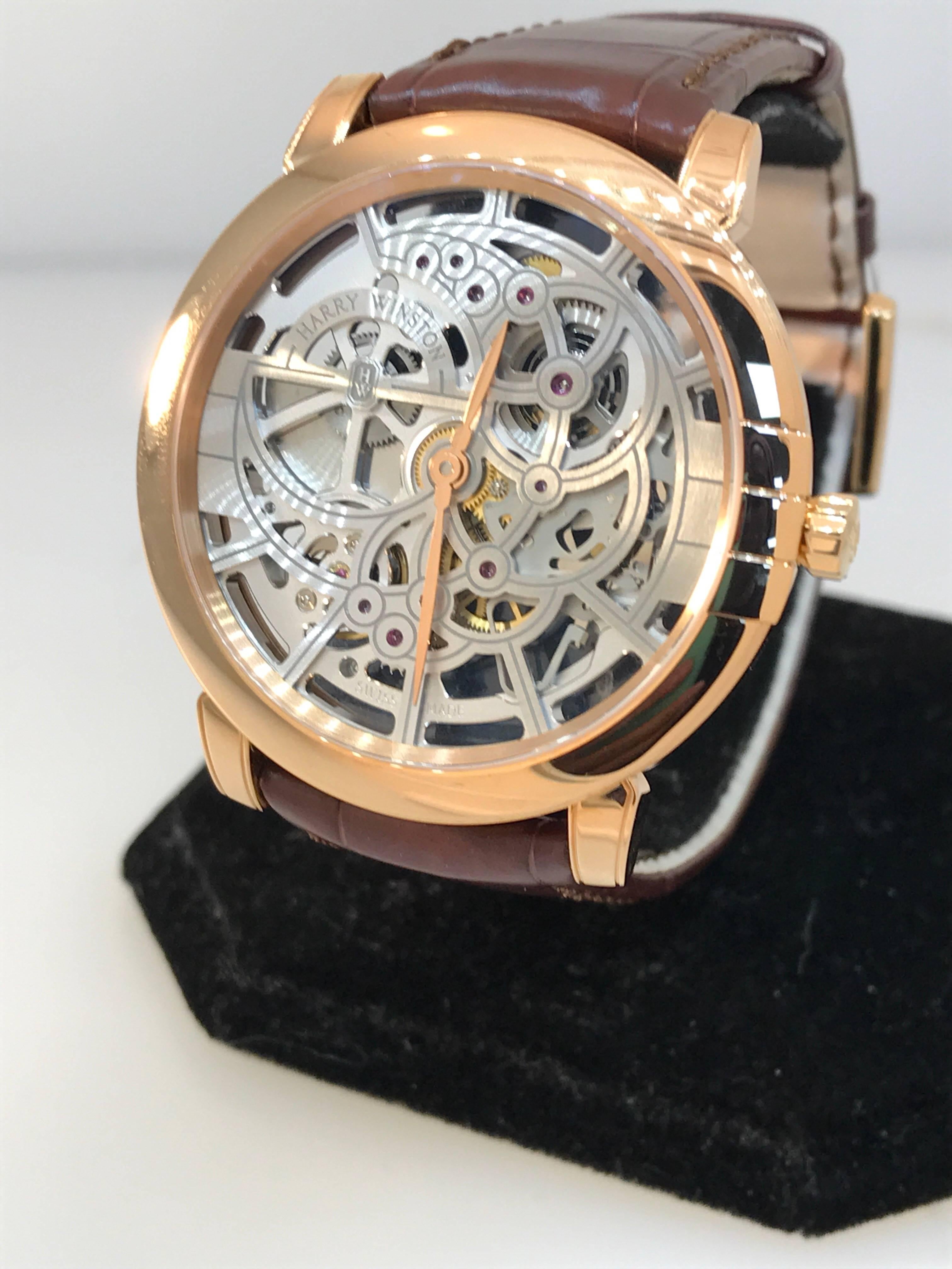 Harry Winston Rose Gold Midnight Brown Automatic Wristwatch In New Condition In New York, NY
