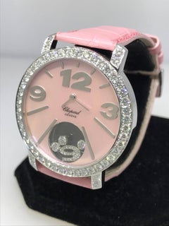 Chopard Ladies White Gold Diamond Happy Diamonds Pink Bezel Wristwatch