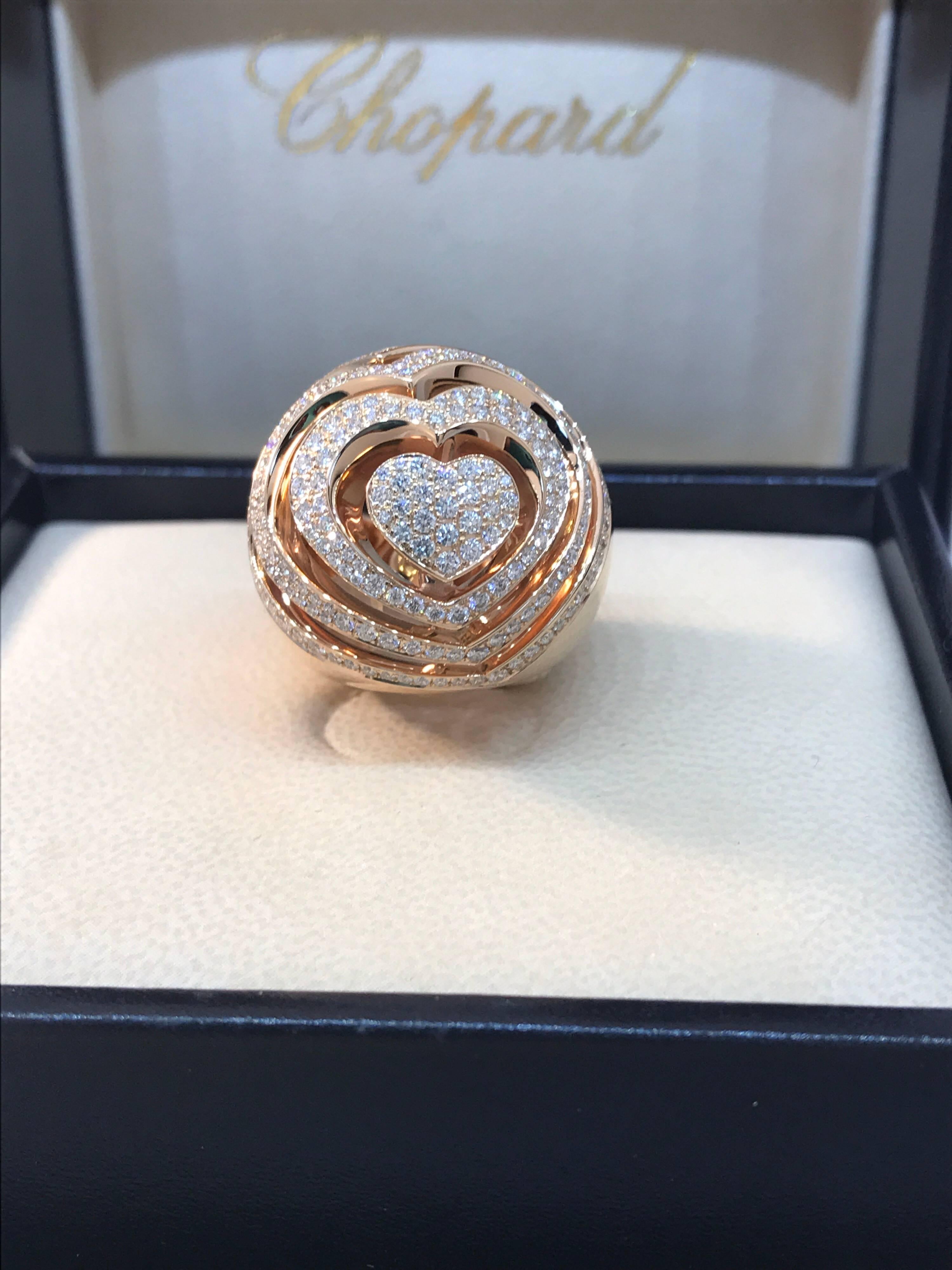 Chopard Xtravaganza Ring

Model Number: 82/7215-5110

100% Authentic

Brand New

Comes with original Chopard box, certificate of authenticity and warranty and jewels manual

18 Karat Rose Gold 

Ring Weight: 32.40gr

246 Diamonds on the ring (1.71