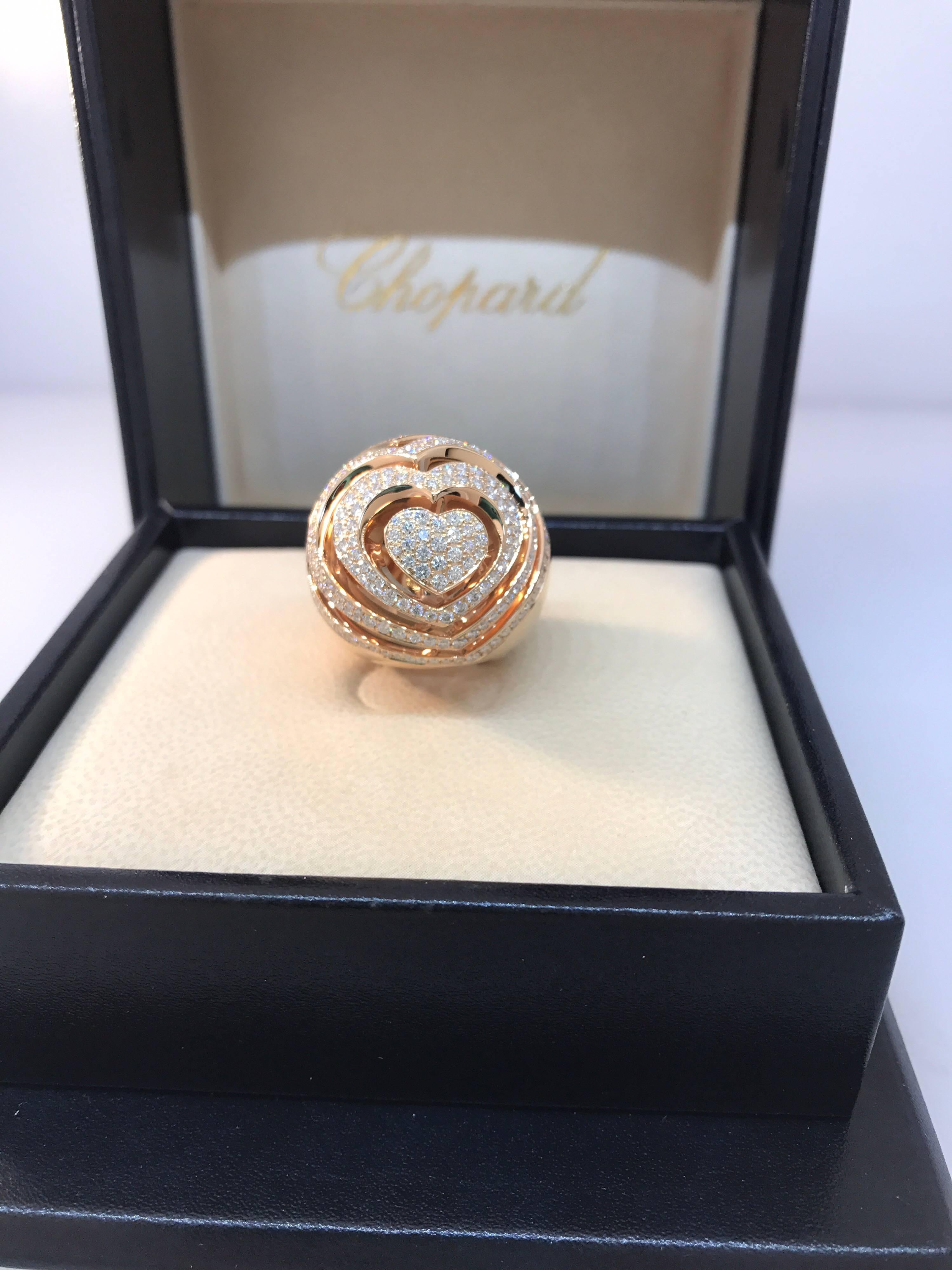 Chopard Xtravaganza Rose Gold Diamond Large Heart Dome Ring  82/7215 In New Condition For Sale In New York, NY