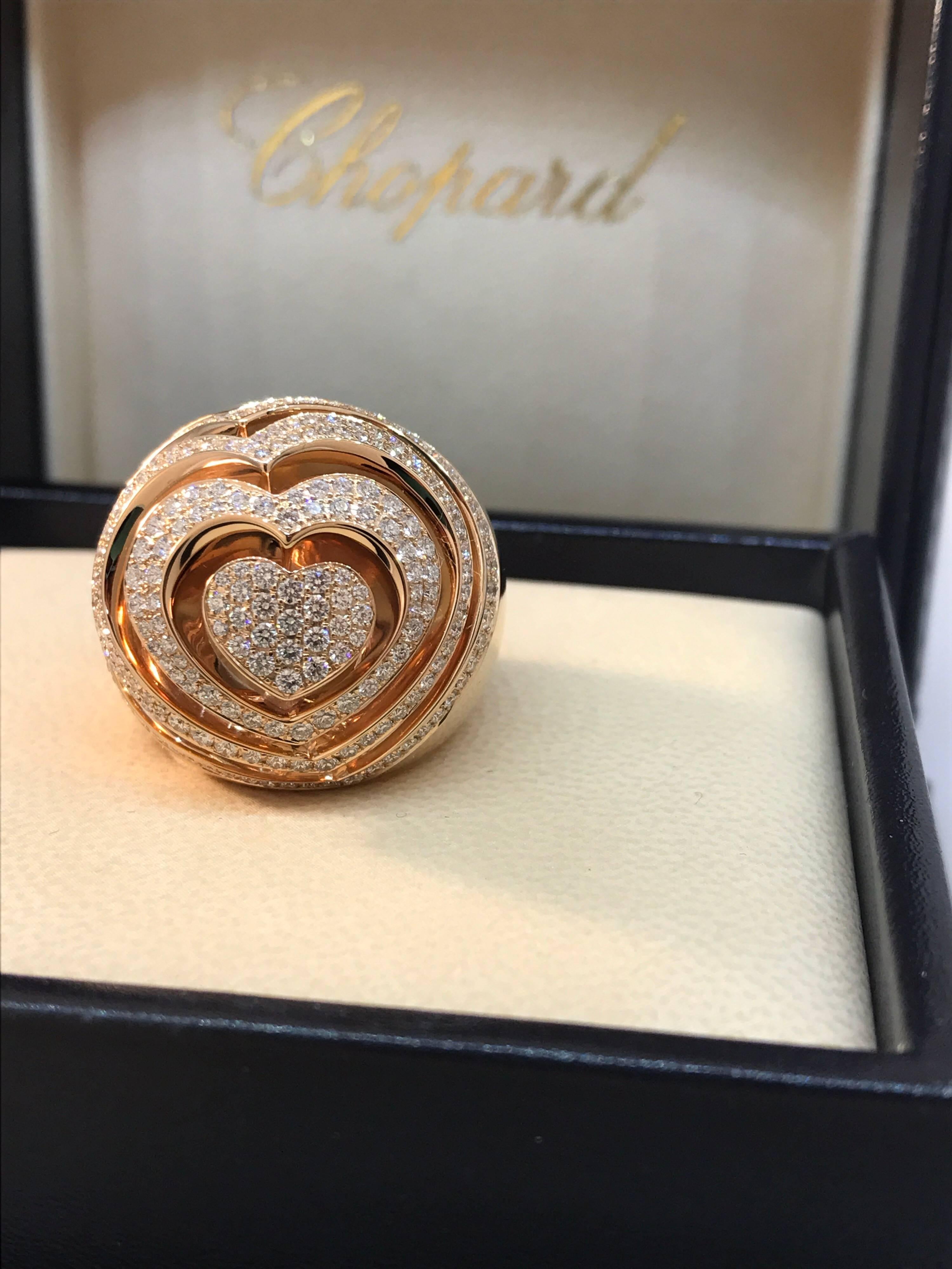 Chopard Xtravaganza Rose Gold Diamond Large Heart Dome Ring  82/7215 For Sale 1