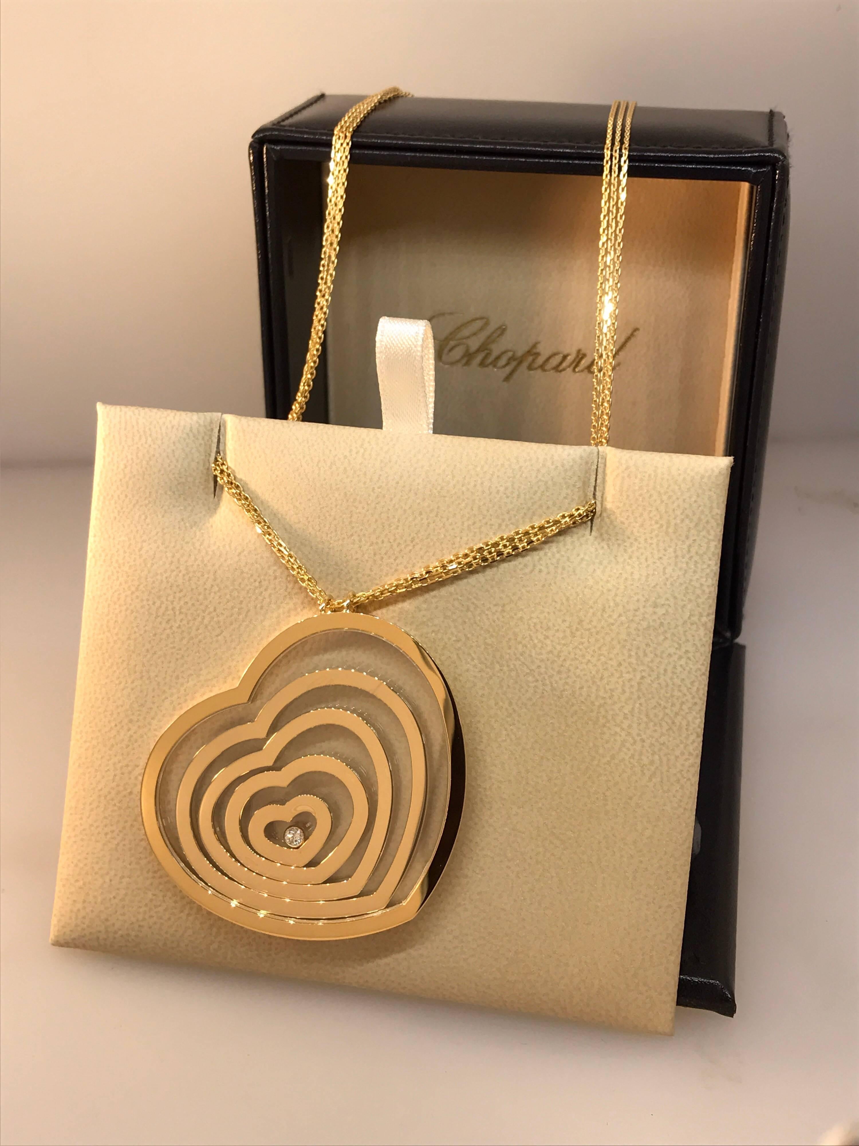 Chopard Happy Spirit Gold and Diamond Large Heart Double Stranded Chain Necklace In New Condition In New York, NY