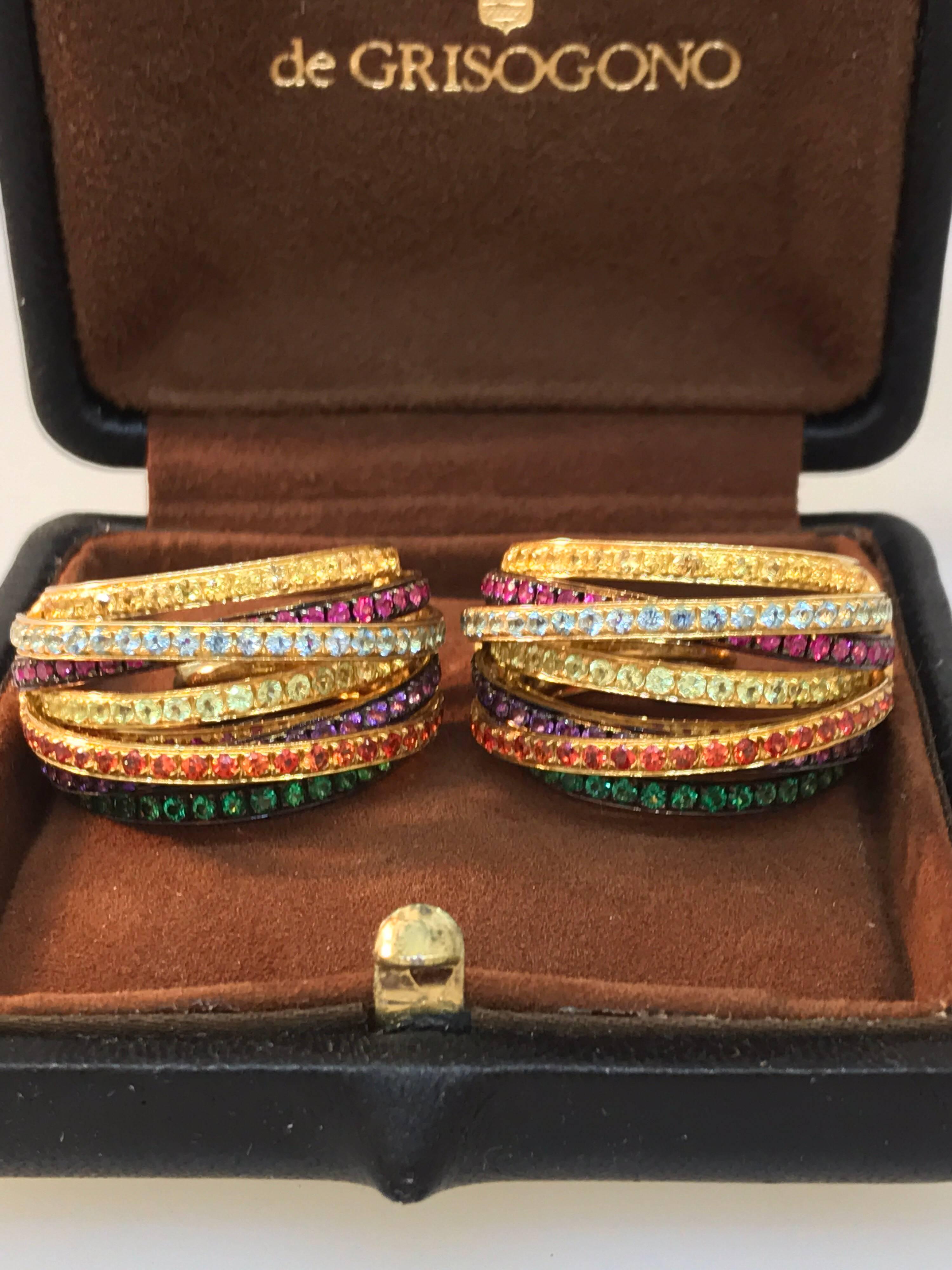 De Grisogono Allegra 18 Karat Yellow Gold Colorful Stones Earrings In Excellent Condition For Sale In New York, NY