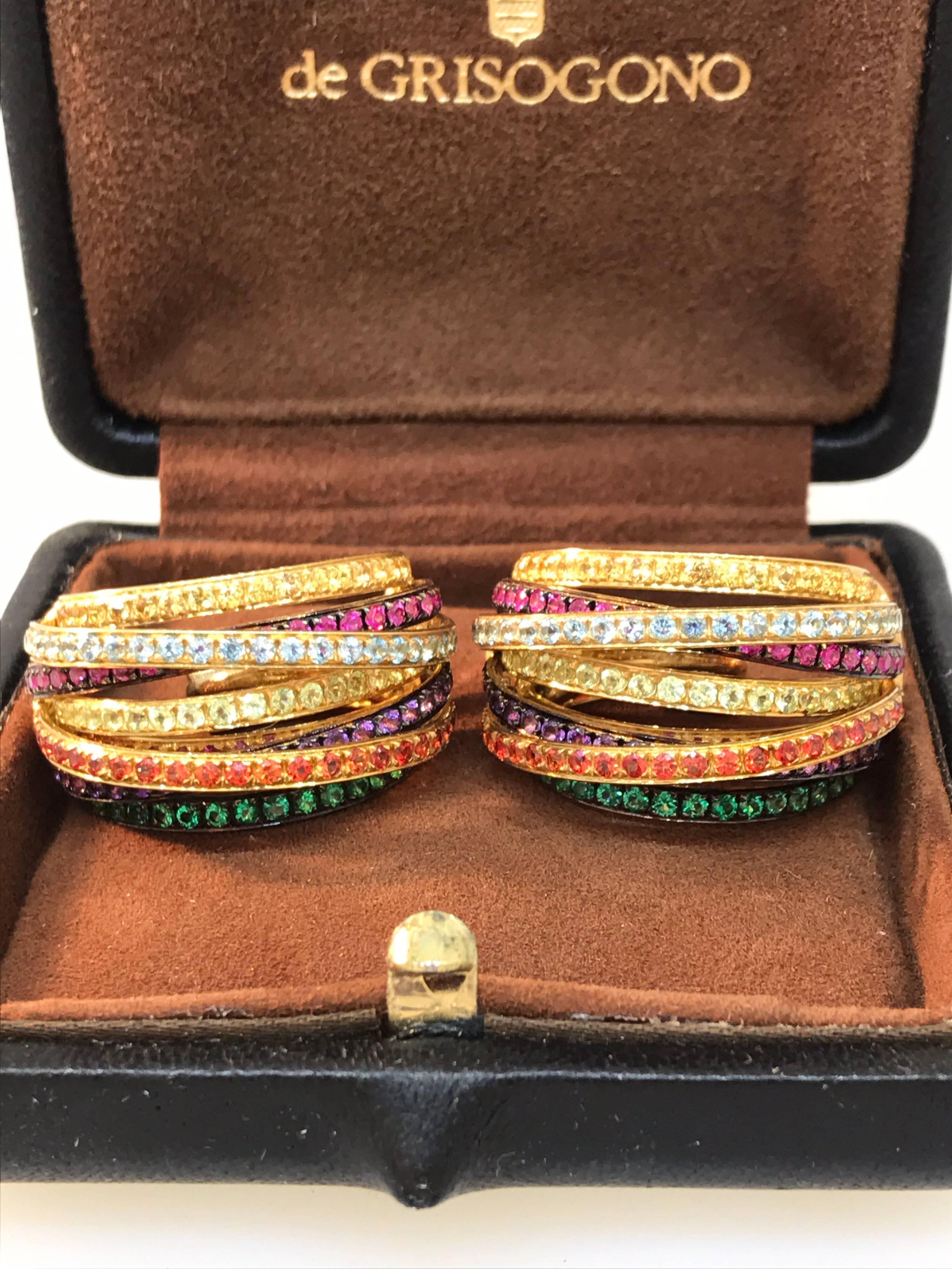 Women's De Grisogono Allegra 18 Karat Yellow Gold Colorful Stones Earrings For Sale