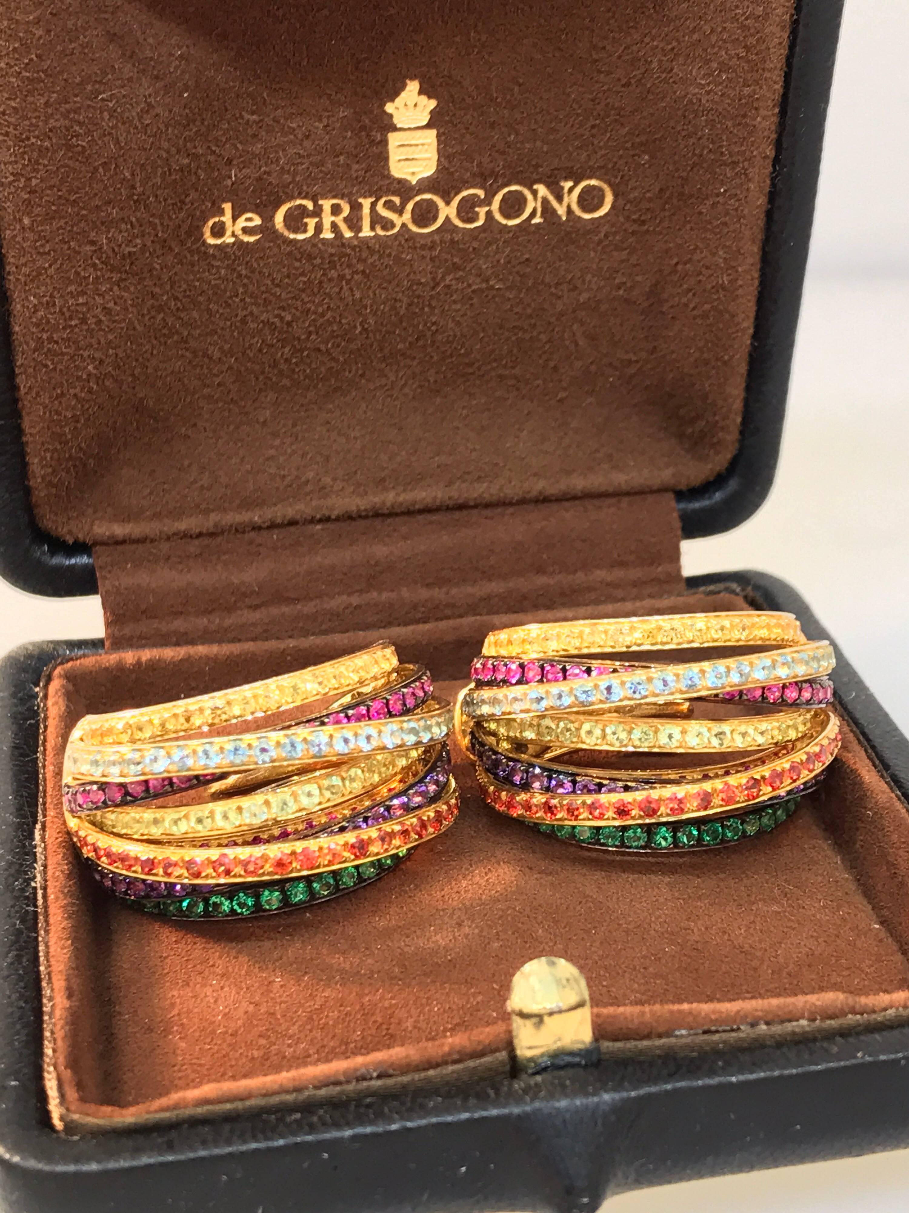 De Grisogono Allegra 18 Karat Yellow Gold Colorful Stones Earrings For Sale 1