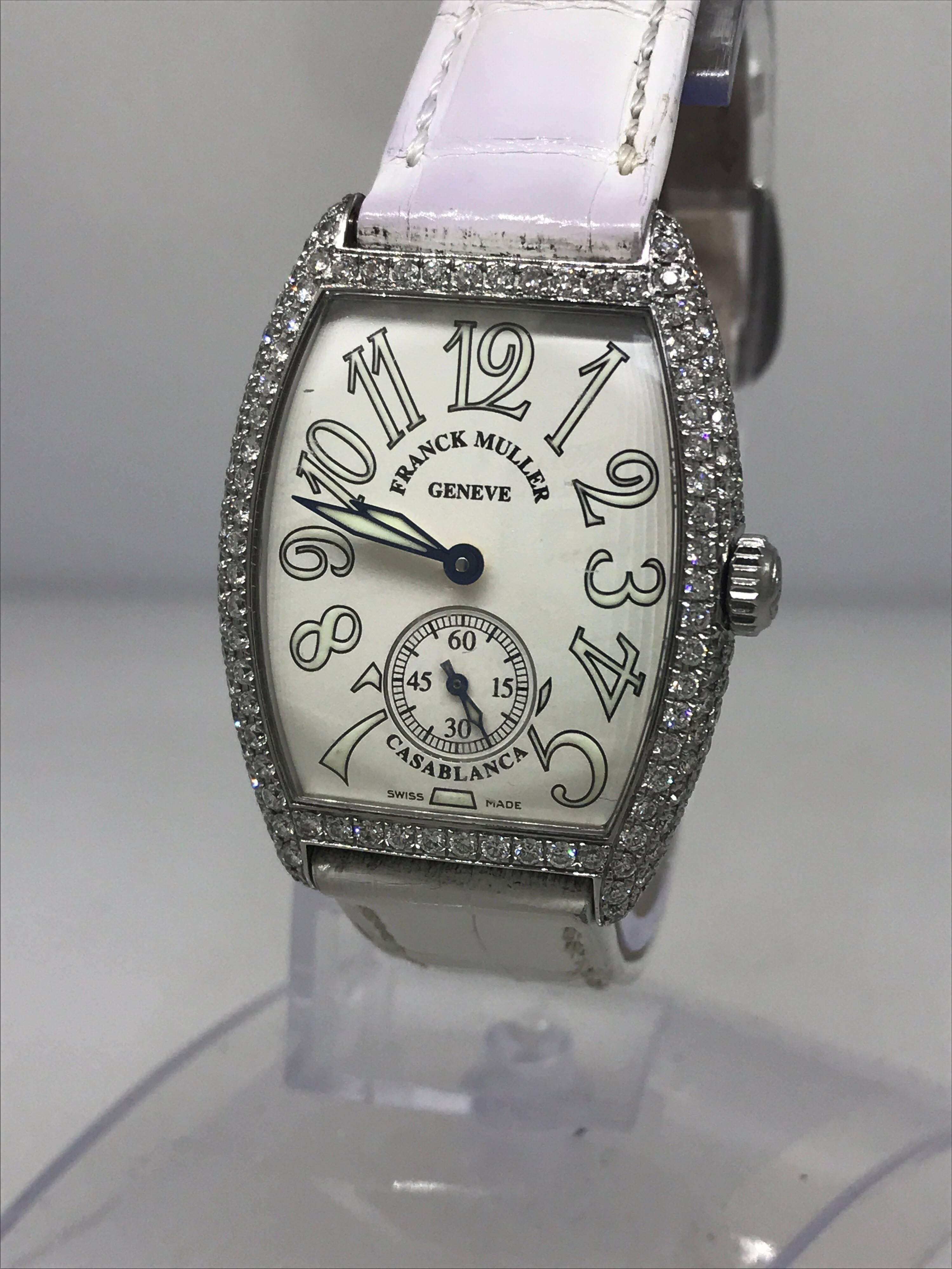 Women's or Men's Franck Muller Casablanca Curvex Stainless Steel Diamond Leather Band Ladys Watch For Sale