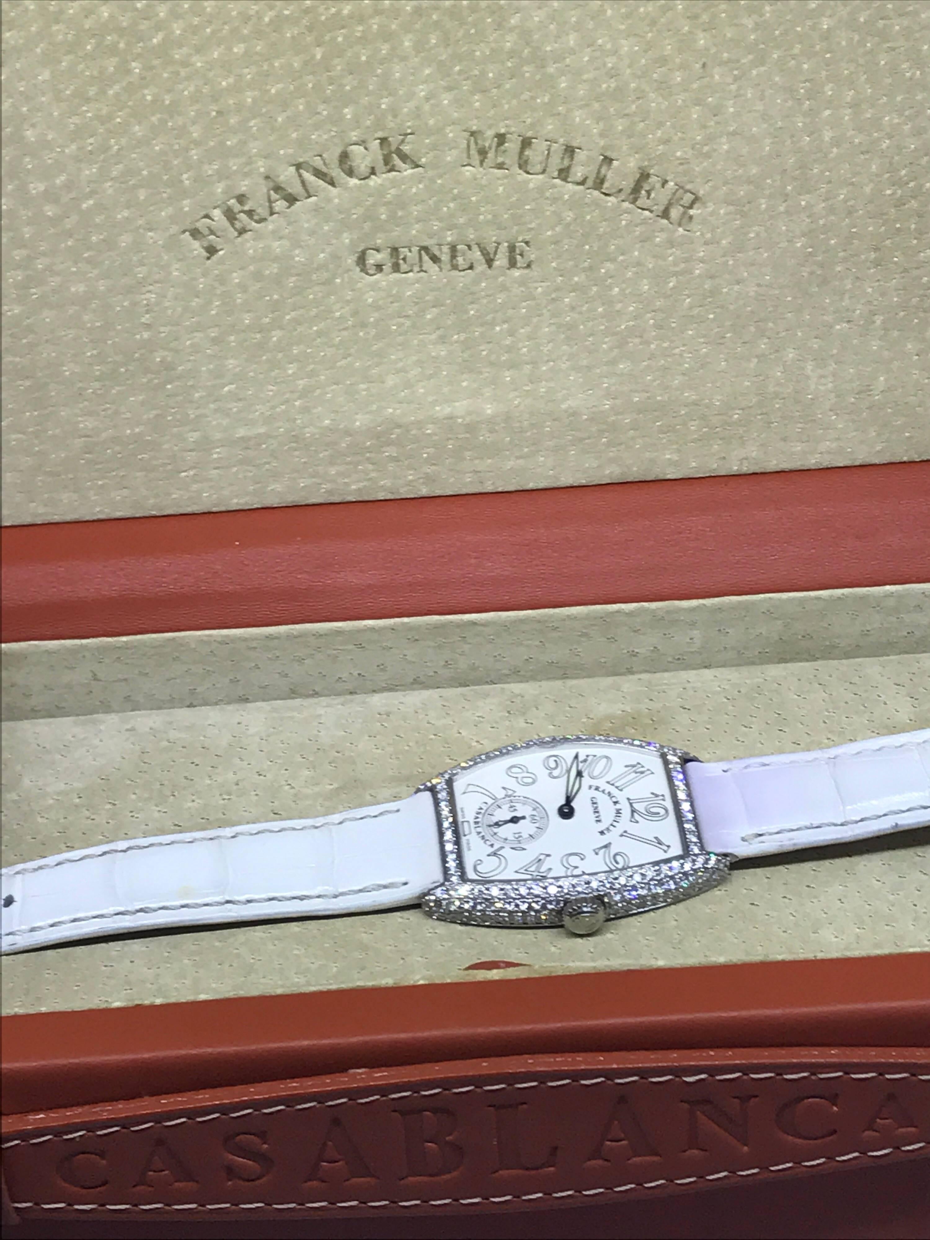 Franck Muller Casablanca Curvex Stainless Steel Diamond Leather Band Ladys Watch For Sale 4