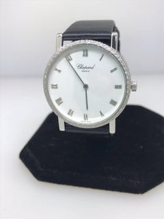 Chopard Classic White Gold Diamond White Dial Black Leather Band Unisex Watch