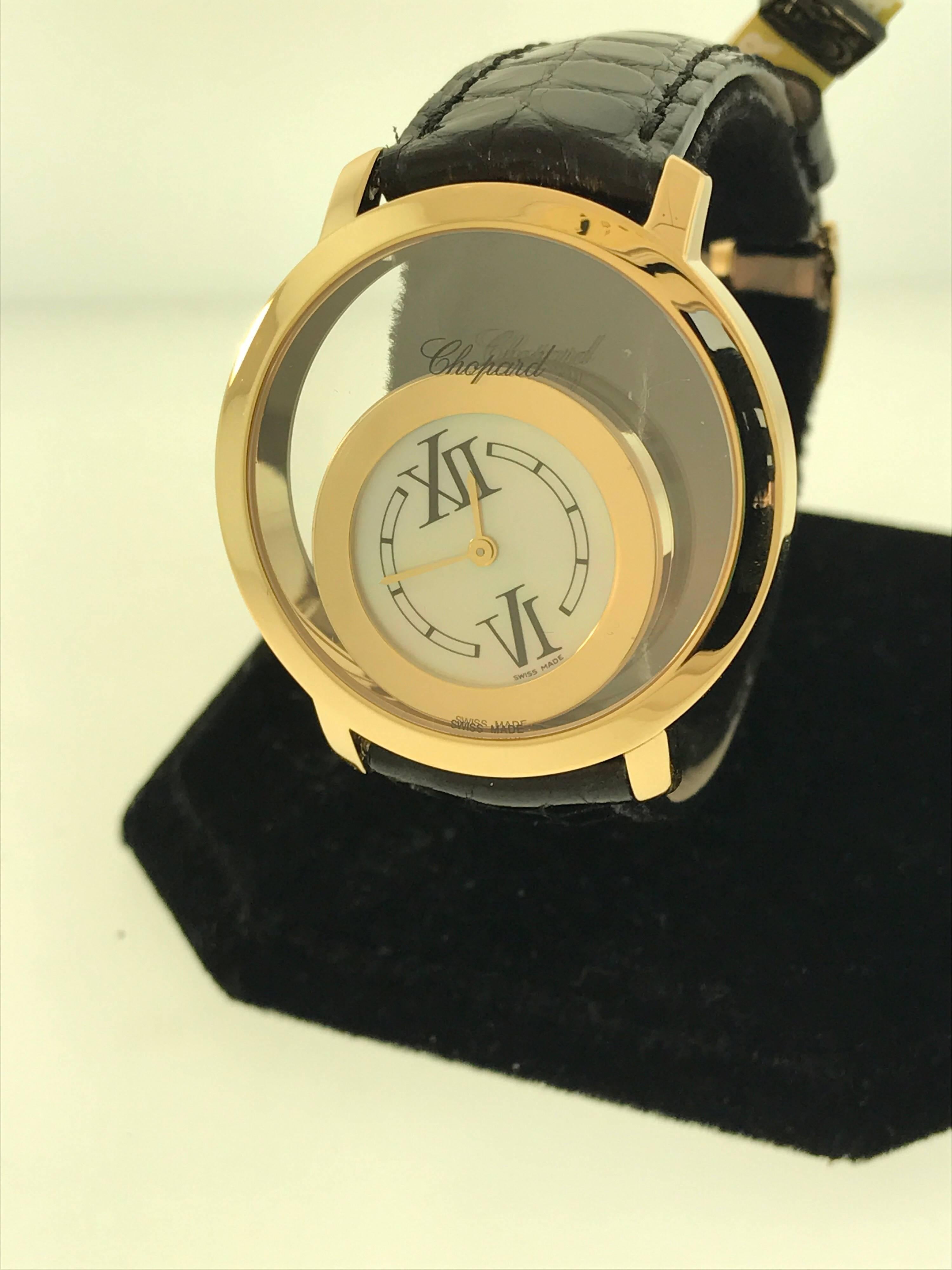 Chopard Happy Spirit Watch

Model Number: 20/7230-0001

100% Authentic

New / Old Stock

Serviced by Chopard

Comes with Chopard Service Warranty Card and instruction manual

18 Karat Yellow Gold Case & Buckle

Mother of Pearl Dial

Case Diameter:
