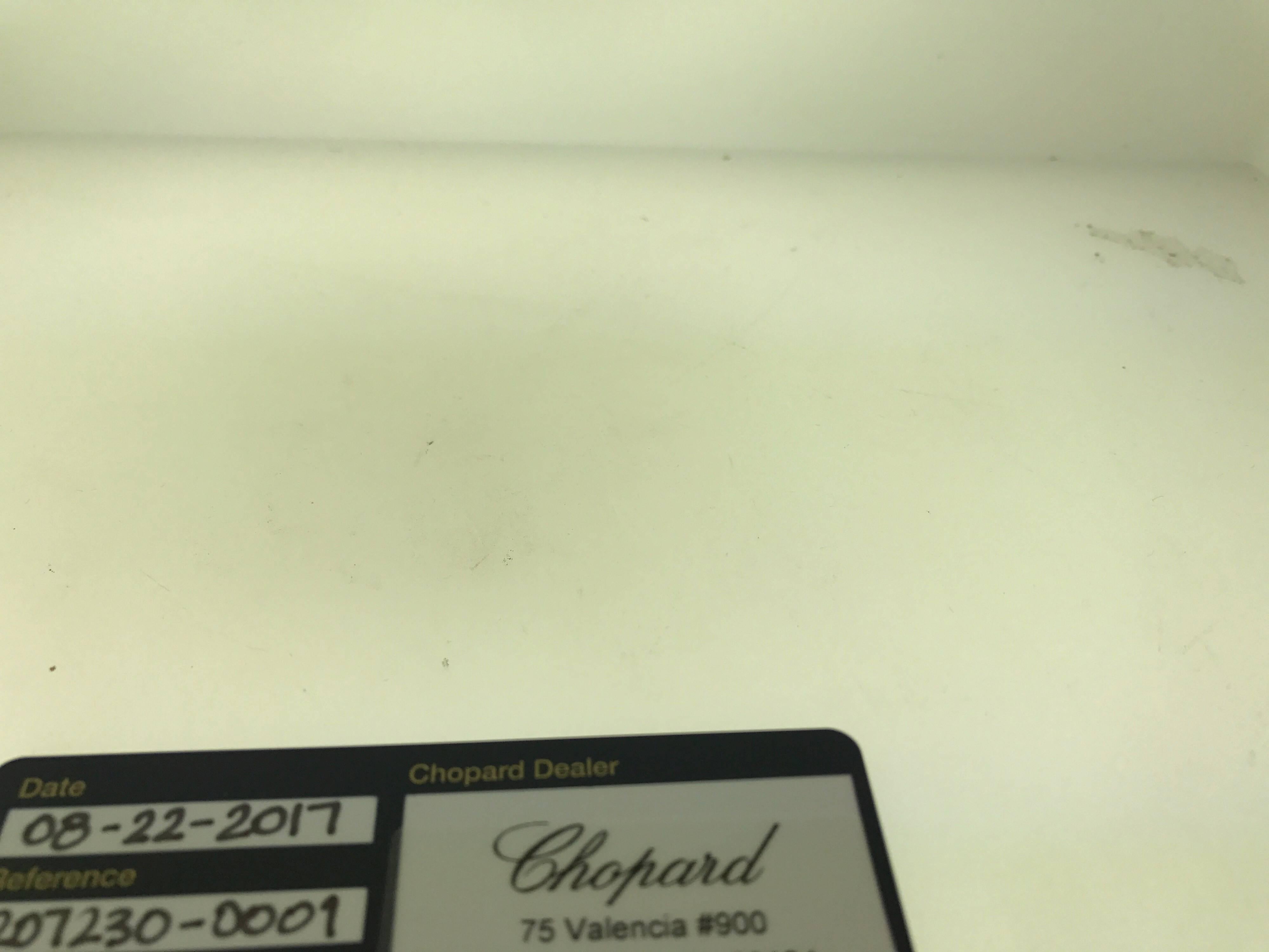 Women's or Men's Chopard Happy Spirit Yellow Gold Mother-of-Pearl Dial Black Leather Band Watch For Sale
