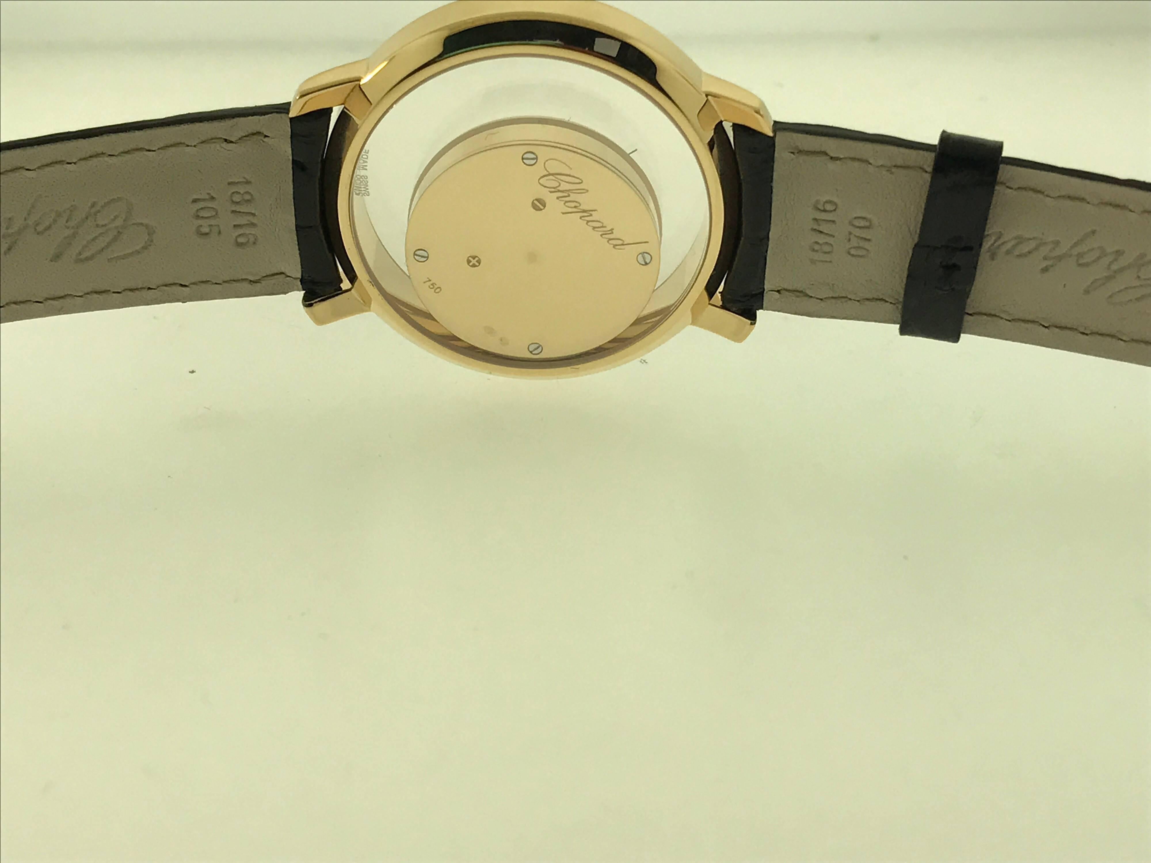 Chopard Happy Spirit Yellow Gold Mother-of-Pearl Dial Black Leather Band Watch For Sale 2