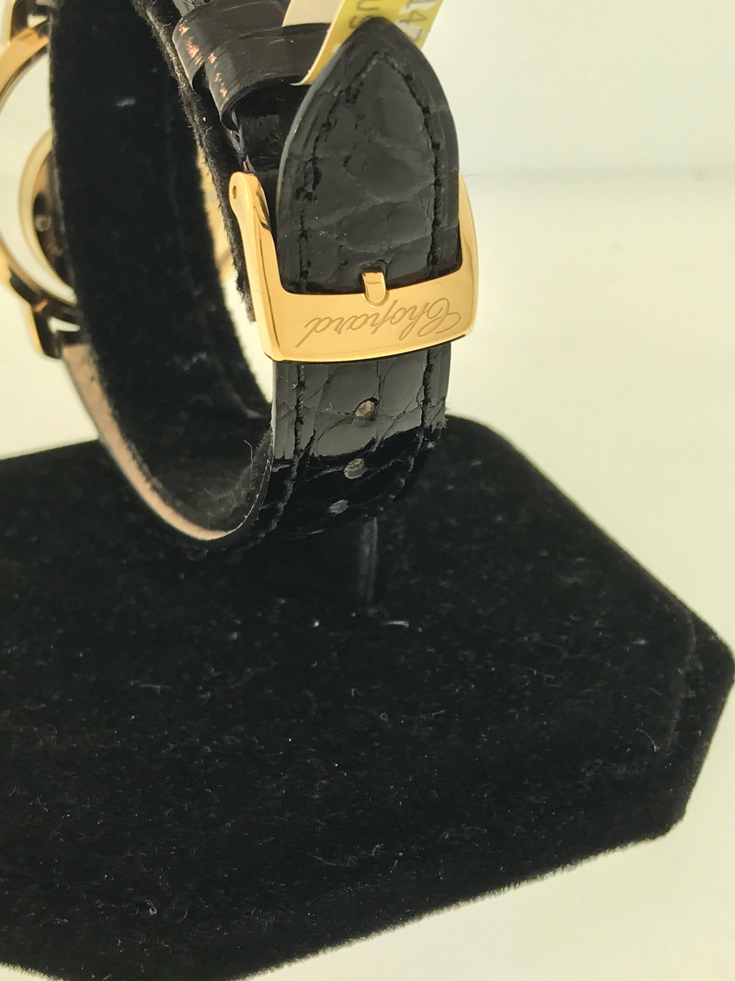 Chopard Happy Spirit Yellow Gold Mother-of-Pearl Dial Black Leather Band Watch For Sale 4