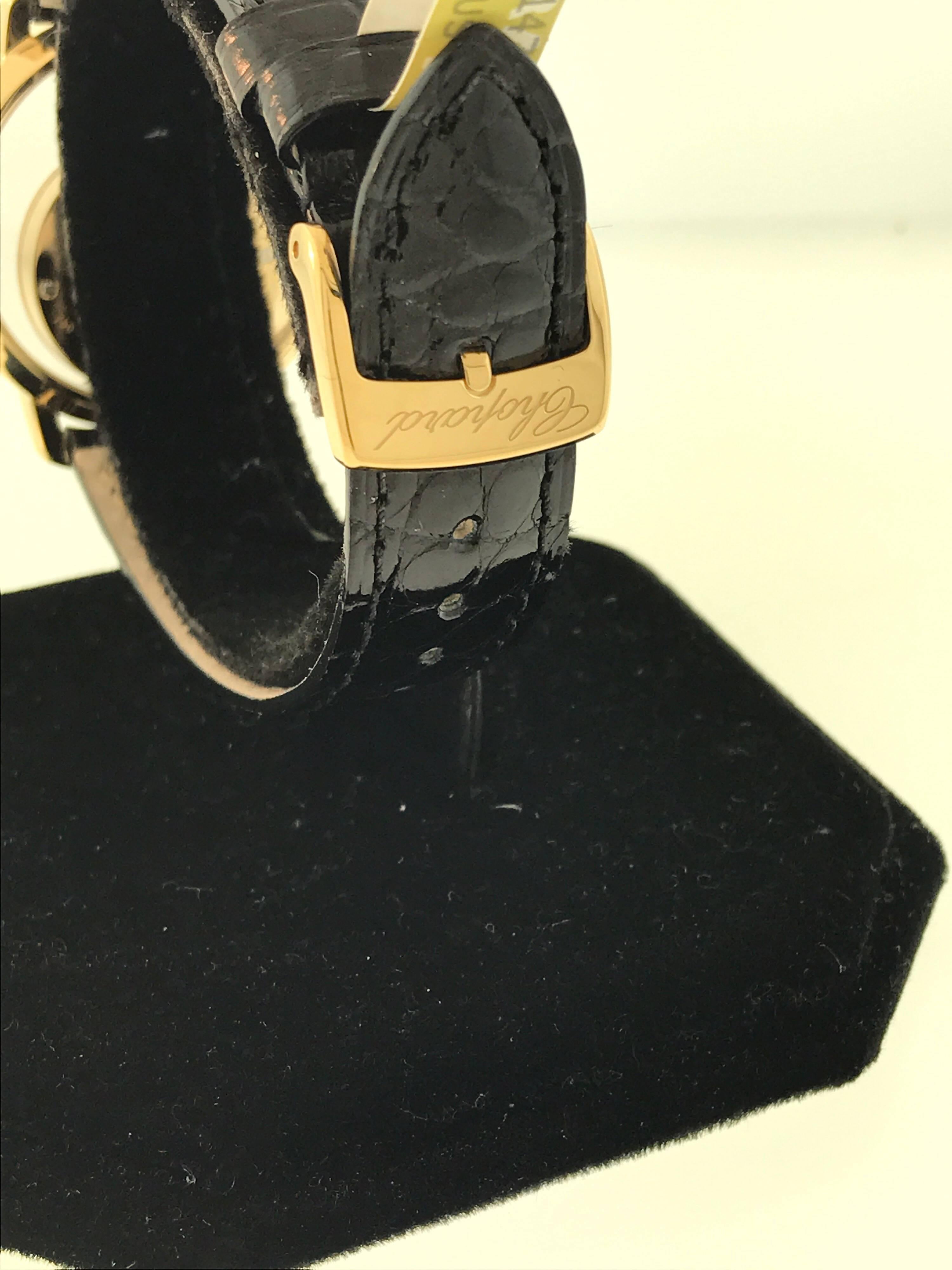 Chopard Happy Spirit Yellow Gold Mother-of-Pearl Dial Black Leather Band Watch For Sale 5