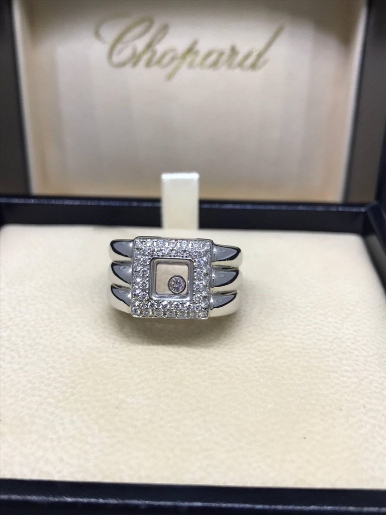 Chopard Happy Diamonds 18 Karat White Gold Square Ring 82/2347 For Sale ...