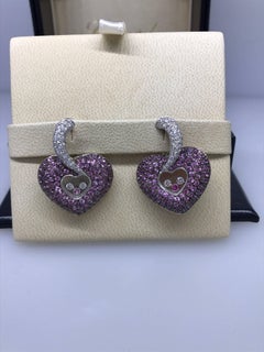 Chopard Happy Diamonds Gold Diamonds and Pink Sapphire Heart Shape Earrings
