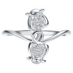 Fei Liu Diamond 9 Karat White Gold Fashion Flower Ring - Size 6.25 (~M)