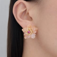 Boucles d'oreilles en forme de fleur en or 14 carats, avec jaspe indien, rubis et saphir jaune - Fei Liu