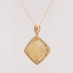 1.97ct Opal and Diamond 18 Karat Yellow Gold Pendant Necklace - Fei Liu