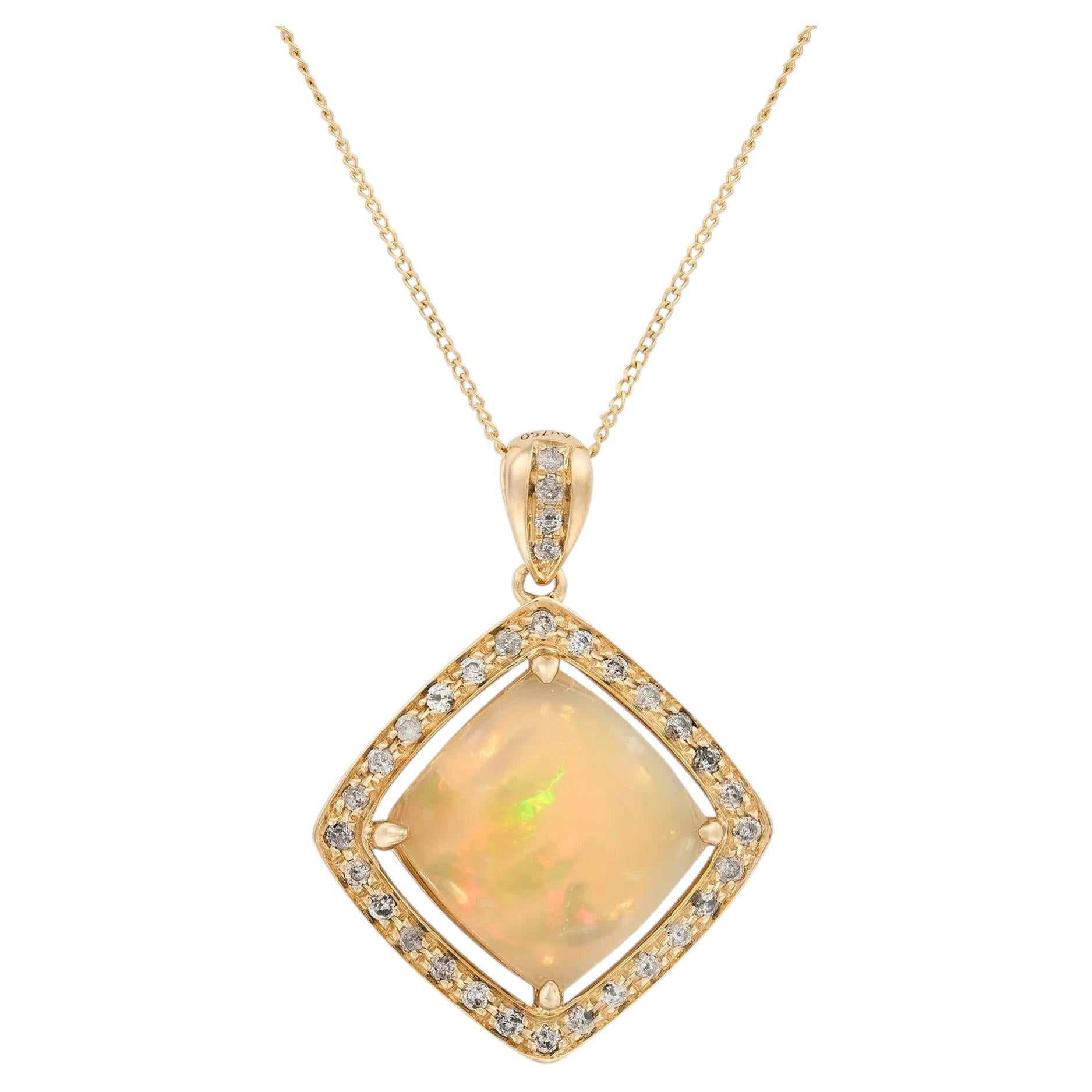 1.97ct Opal and Diamond 18 Karat Yellow Gold Pendant Necklace - Fei Liu