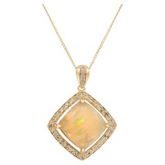 1.97ct Opal and Diamond 18 Karat Yellow Gold Pendant Necklace - Fei Liu