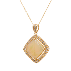 1.97ct Opal and Diamond 18 Karat Yellow Gold Pendant Necklace - Fei Liu