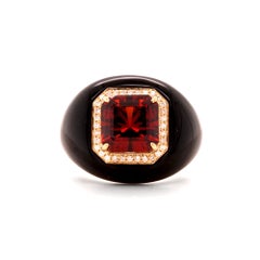 6ct Garnet, Diamond and Onyx Dome Ring in 14ct Yellow Gold