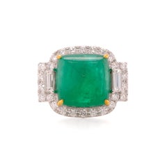 Platinum 13.68ct Sugarloaf Emerald and Diamond Cocktail Ring