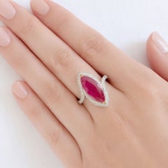 Platinum 4.03ct Marquise Cut Ruby and Diamond Cocktail Ring