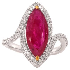 Platinum 4.03ct Marquise Cut Ruby and Diamond Cocktail Ring