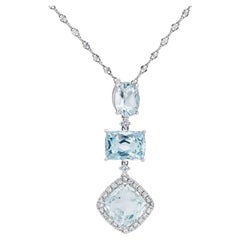 4.28ct Aquamarine and Diamond Platinum Pendant Necklace