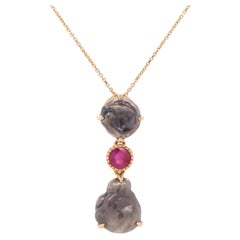 14 Karat Gold Tahitian Pearl and Ruby Pendant Necklace - Fei Liu