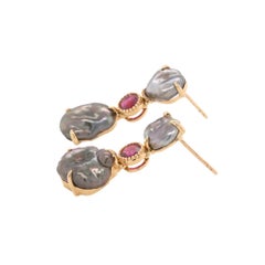 14 Karat Gold Tahitian Pearl and Ruby Drop Earrings - Fei Liu