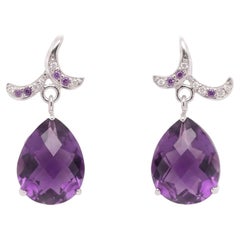 Checkerboard Amethyst & Diamond Drop Earrings in 18ct White Gold - Fei Liu